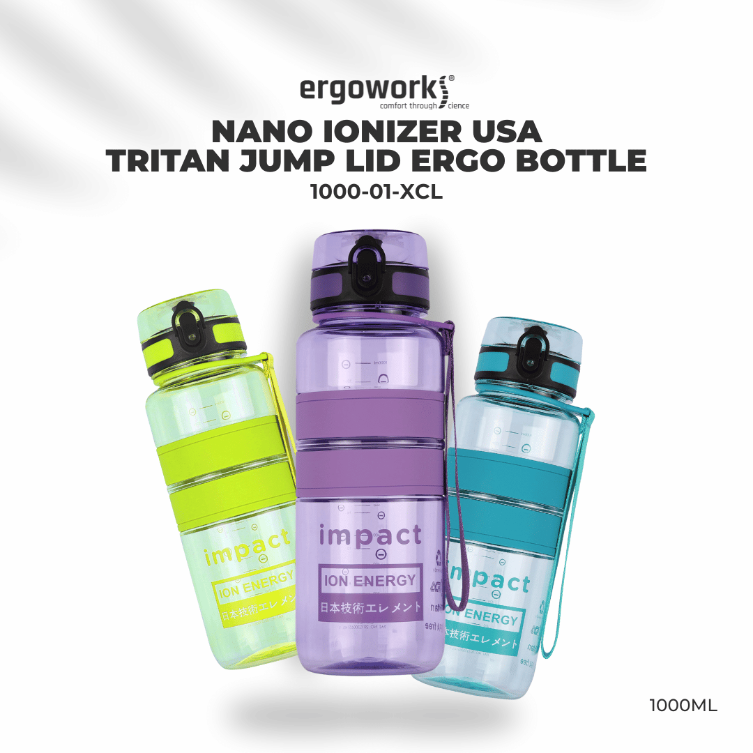 Water Bottle Water Bottles Nano Ionizer USA Tritan Jump Lid Ergo Bottle, 1000ML Ergoworks