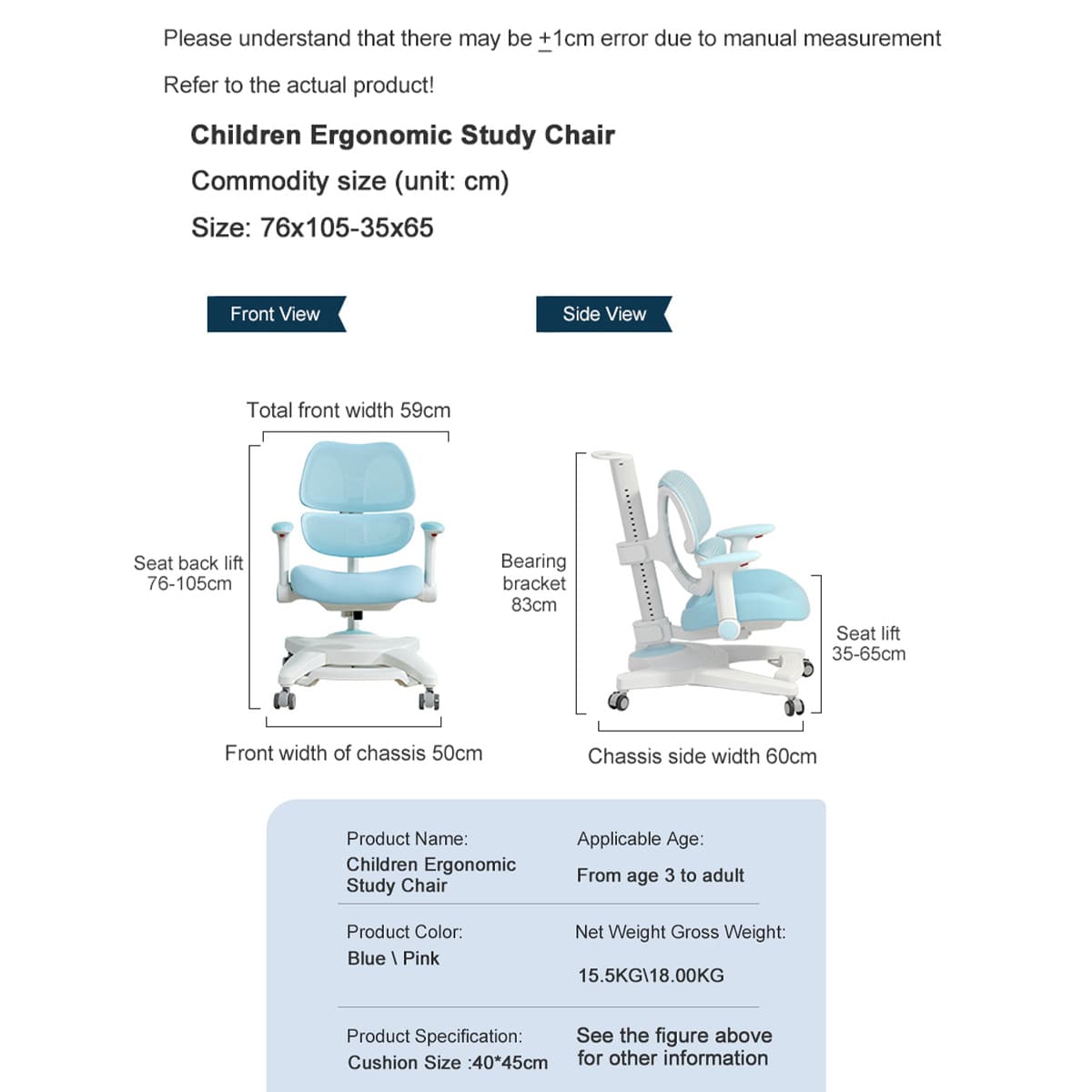 Impact Junior Chair Blue Kids Ergonomic Study Chair Ergoworks