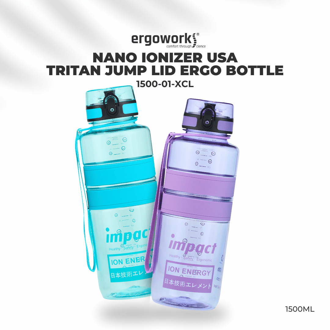 Water Bottle Water Bottles Nano Ionizer USA Tritan Jump Lid Ergo Bottle, 1500ML Ergoworks