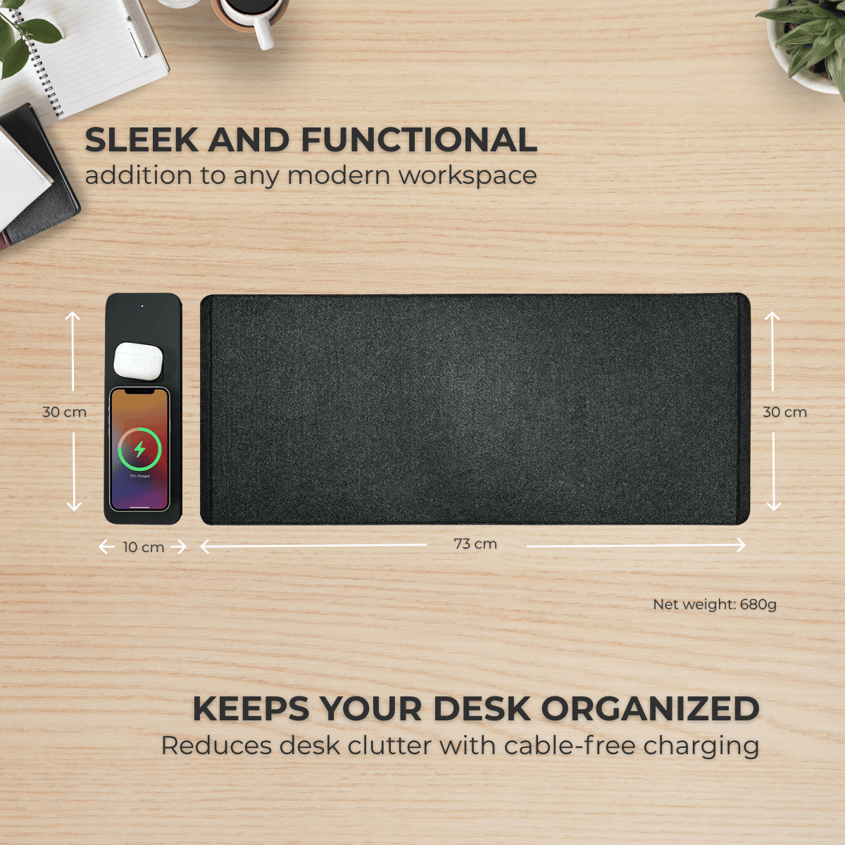 Comfy Desk Mouse Pad With Detachable Wireless Charger