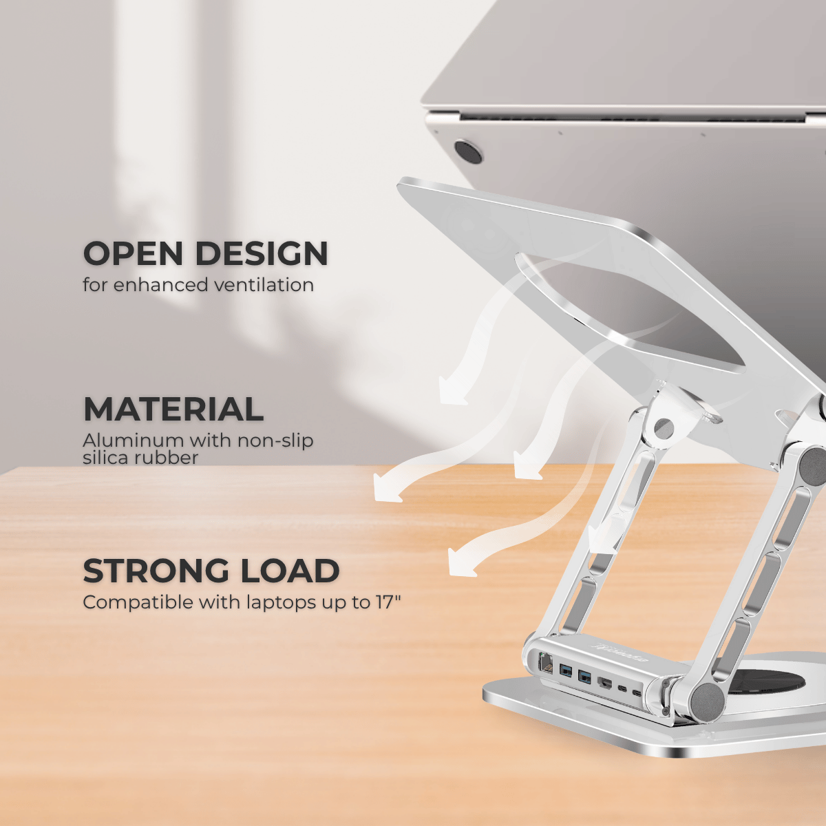 Ergoworks Laptop Stand Silver Laptop Stand 360º with Magnetic PD 100W 5-in-1 USB Adapter Ergoworks