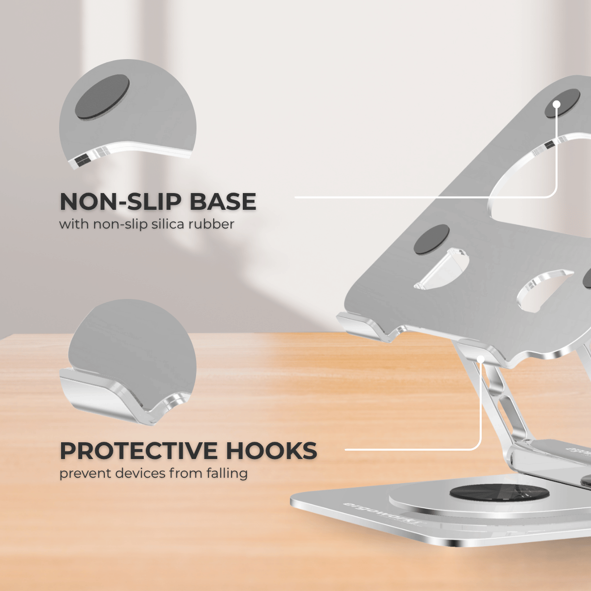 Ergoworks Laptop Stand Silver Laptop Stand 360º with Magnetic PD 100W 5-in-1 USB Adapter Ergoworks