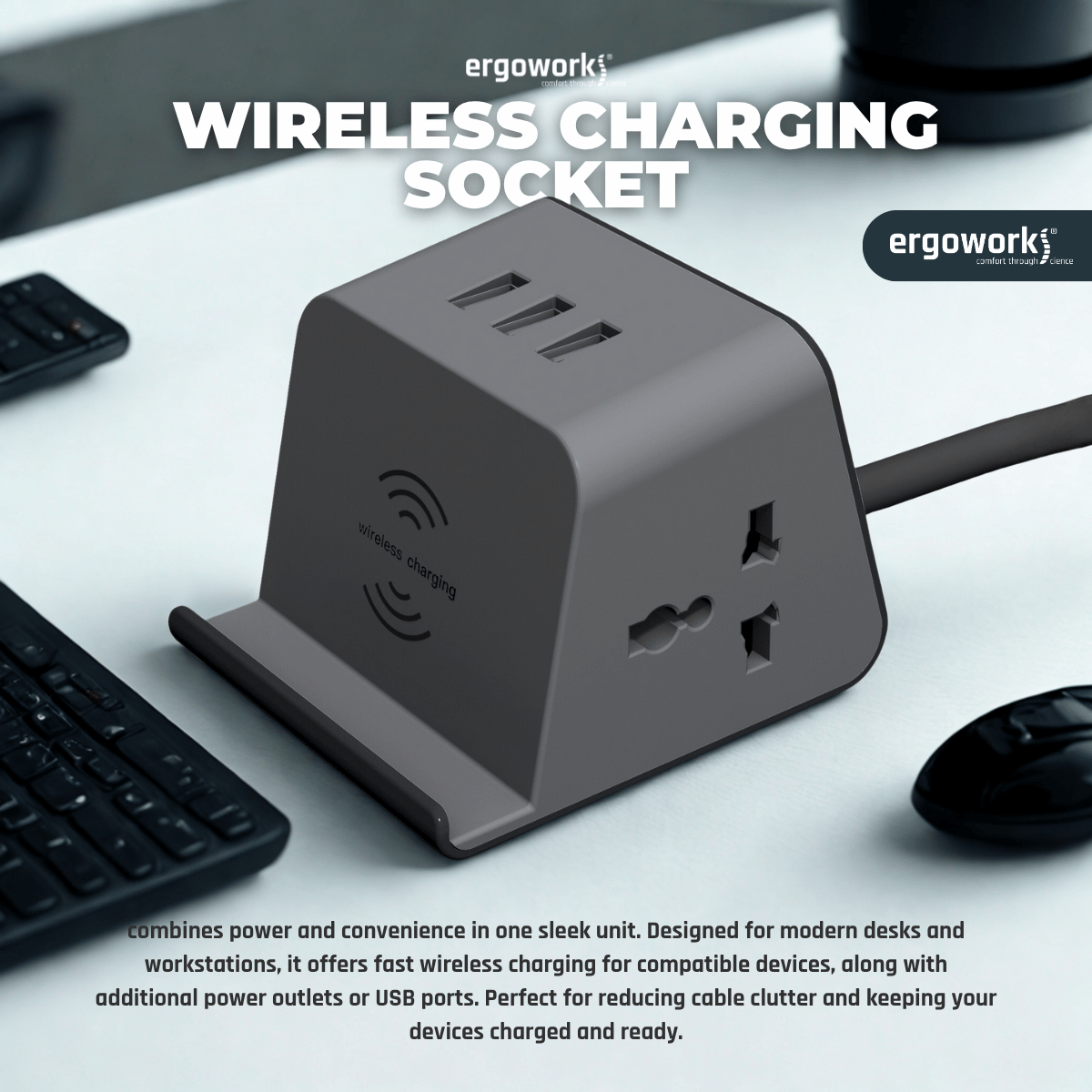 Ergoworks Power Outlets & Sockets Black Wireless Charging Socket EW-FT02W-BK Ergoworks