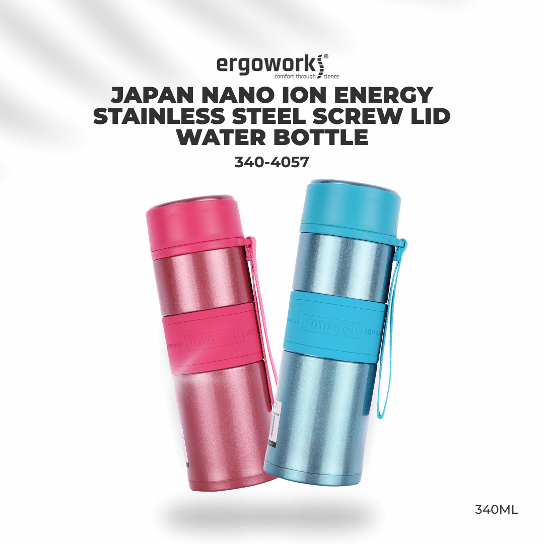 Water Bottle Thermo Flask Japan Nano Ion Energy Stainless Steel Screw Lid Water Bottle, 340ML Ergoworks