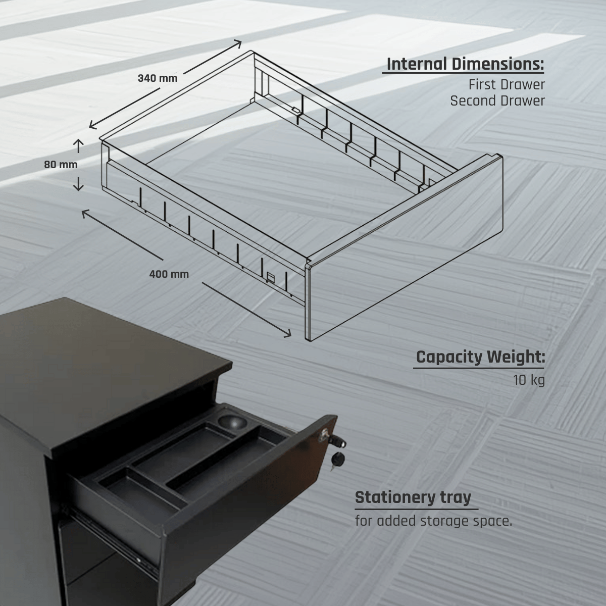 Ergoworks Under-Desk Accessories Mobile Pedestal Drawer with Lock and Castors Ergoworks