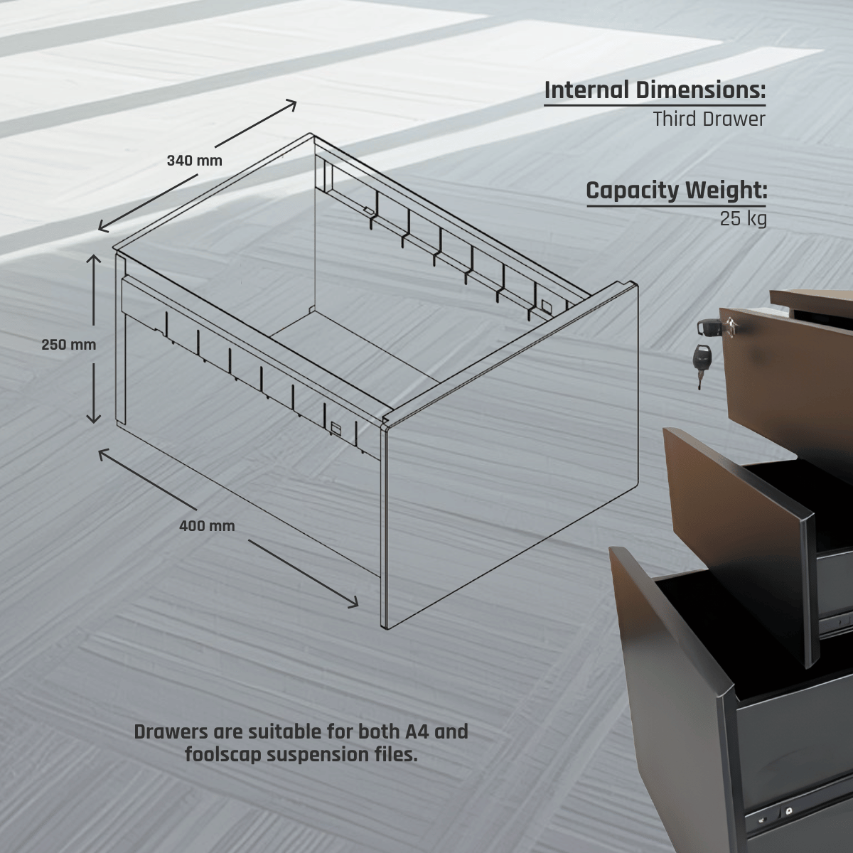 Ergoworks Under-Desk Accessories Mobile Pedestal Drawer with Lock and Castors Ergoworks