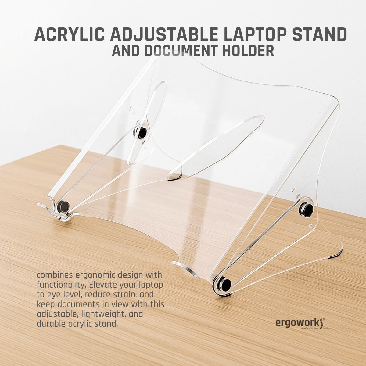 Ergoworks Laptop Stand Acrylic Adjustable Laptop Stand and Document Holder Ergoworks