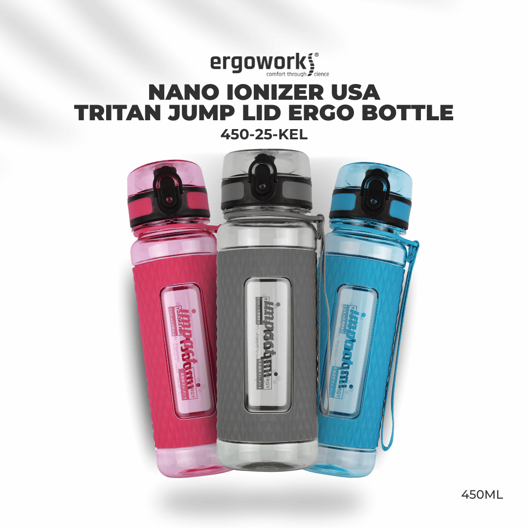 Water Bottle Water Bottles Nano Ionizer USA Tritan Jump Lid Ergo Bottle, 450ML Ergoworks