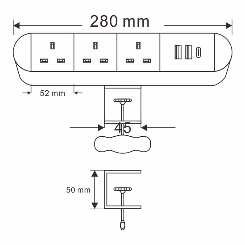 Desk Edge Clamp Power Socket
