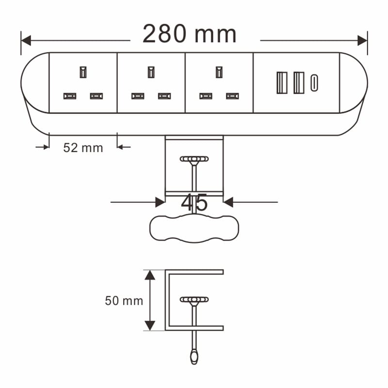 Ergoworks Power Outlets & Sockets Desk Edge Clamp Power Socket Ergoworks