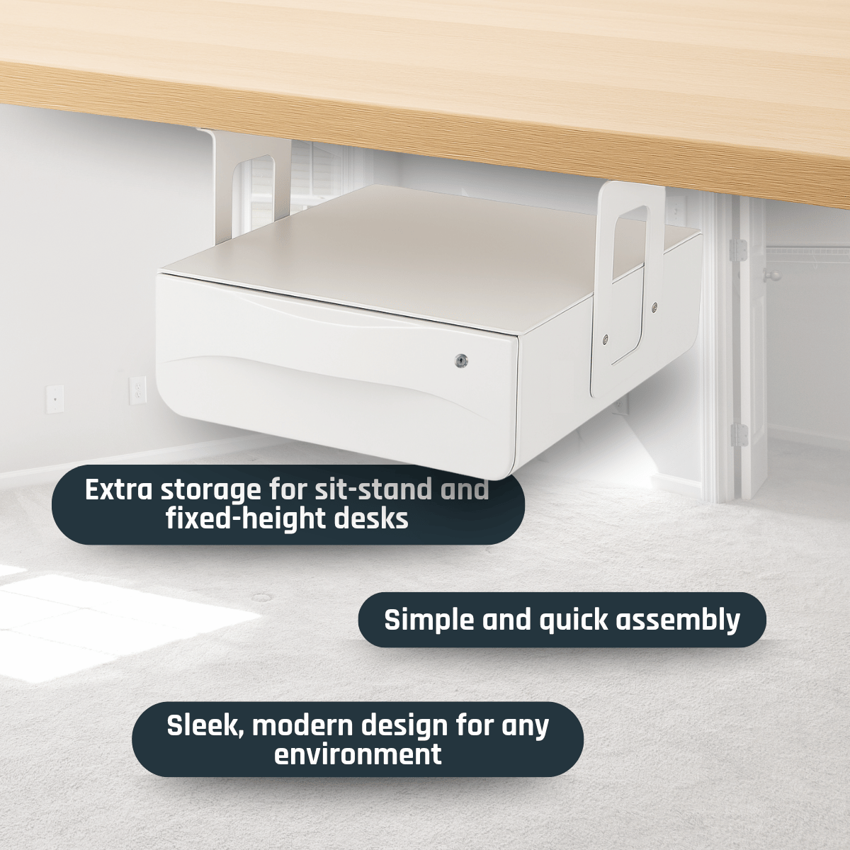 Under-Desk Steel Side Drawer With Lock