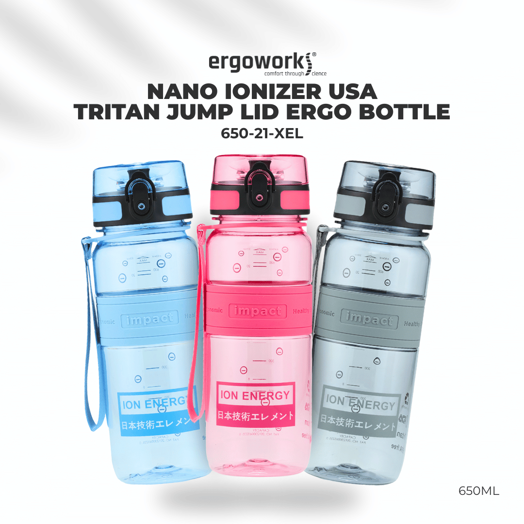 Water Bottle Water Bottles Nano Ionizer USA Tritan Jump Lid Ergo Bottle, 650ML Ergoworks