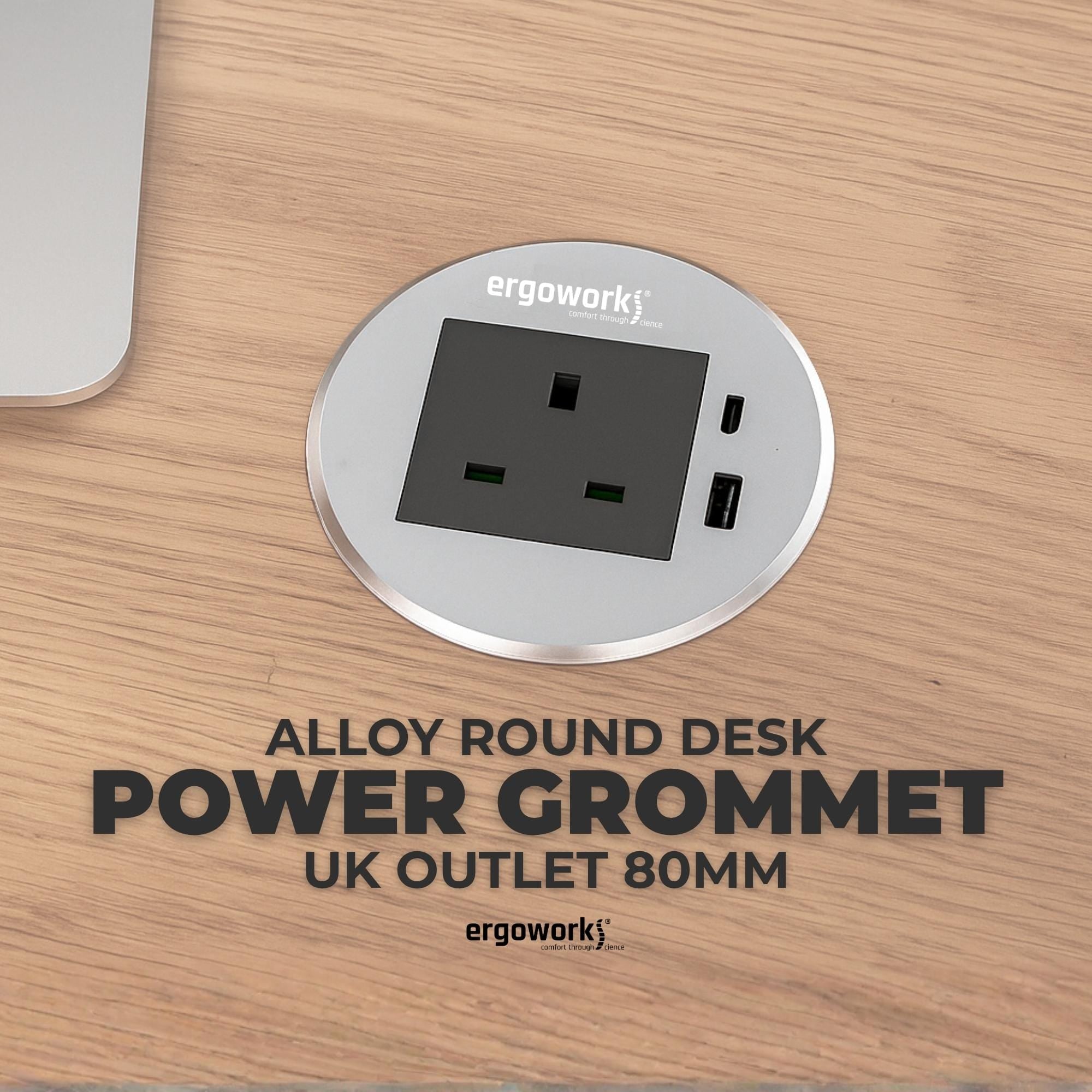 Alloy Round Desk Power Grommet UK Outlet 80mm - Ergoworks