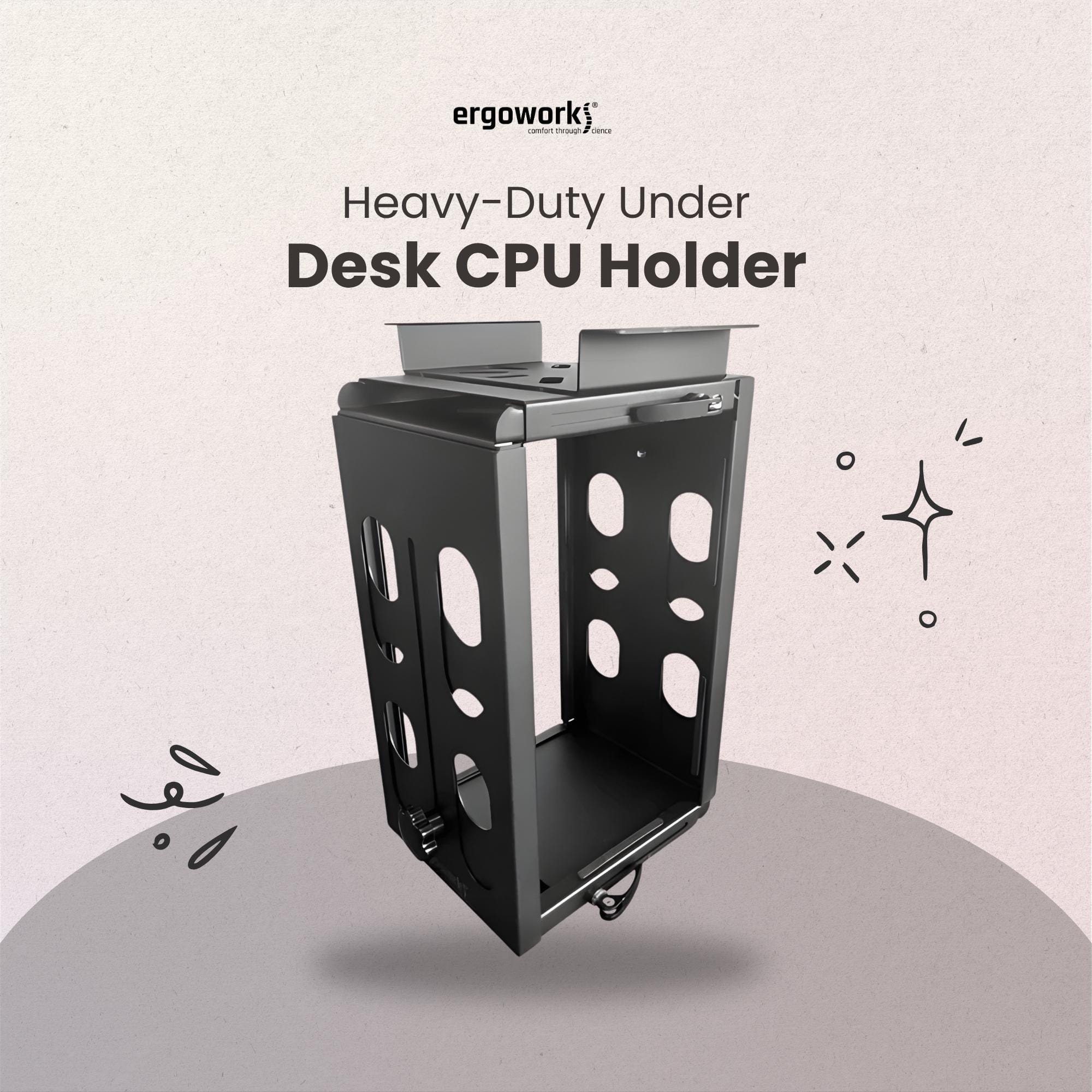 Ergoworks Under-Desk Accessories Black Heavy-Duty Under Desk CPU Holder Ergoworks