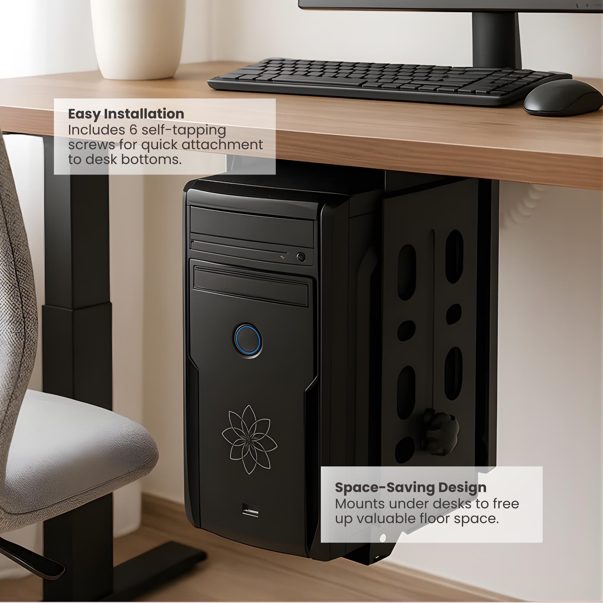 Ergoworks Under-Desk Accessories Black Heavy-Duty Under Desk CPU Holder Ergoworks