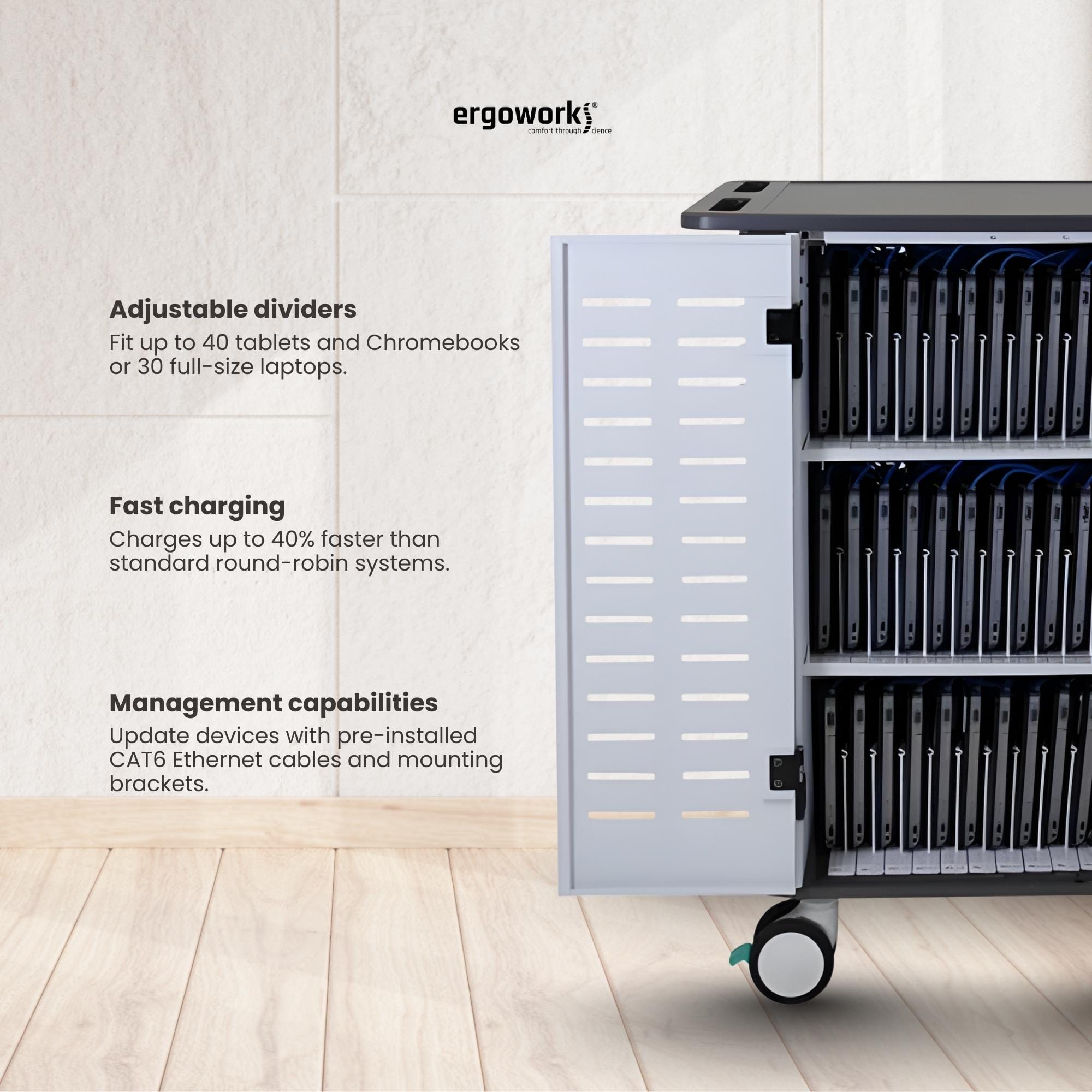 ERGOTRON Charging and Management ZIP40 Charging and Management Cart, UK-IE-SNG-HK-MY (For Laptops) Ergoworks