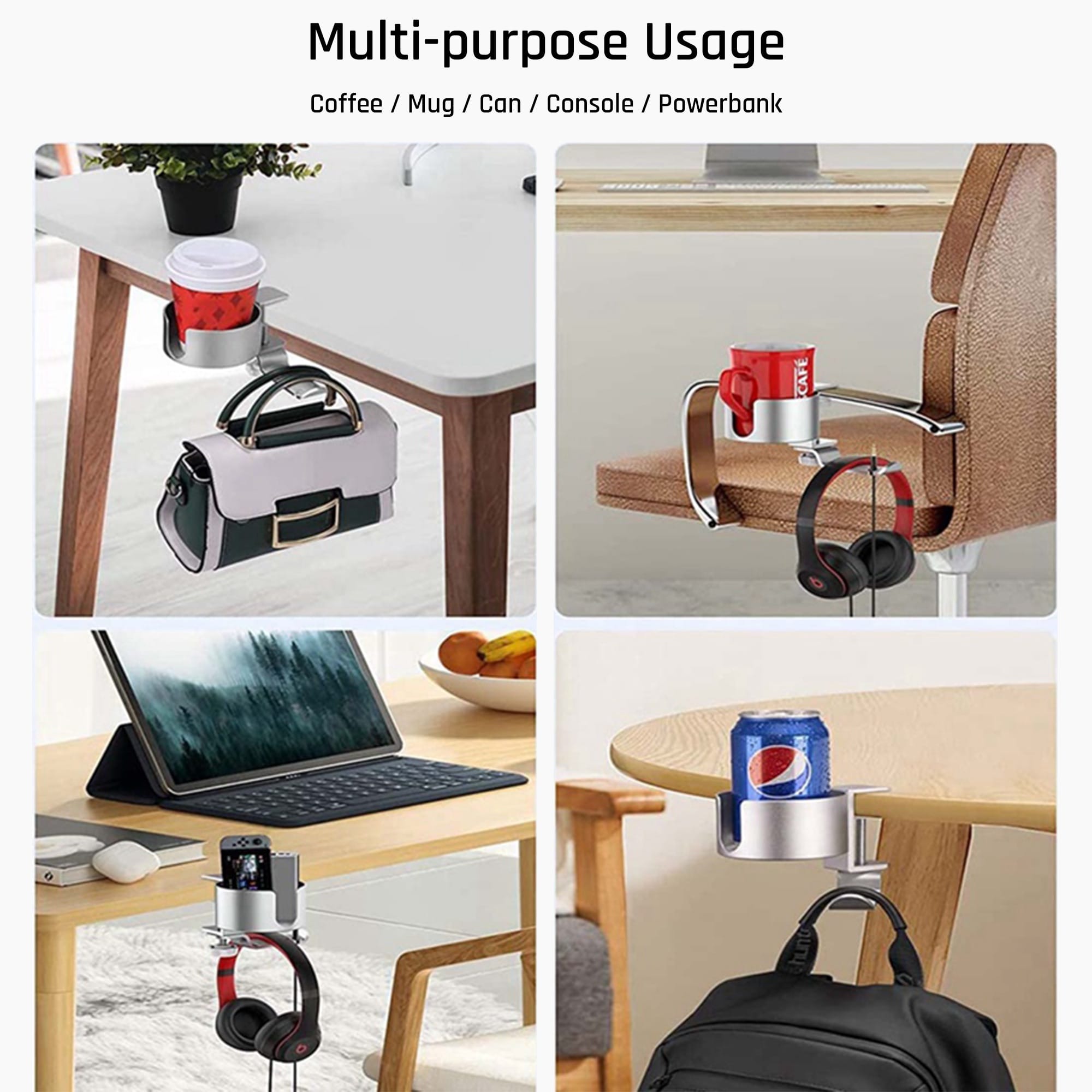 Ergoworks Desk Organizer Desk Clamp Cup Holder with Rotable Headphone Hanger Ergoworks
