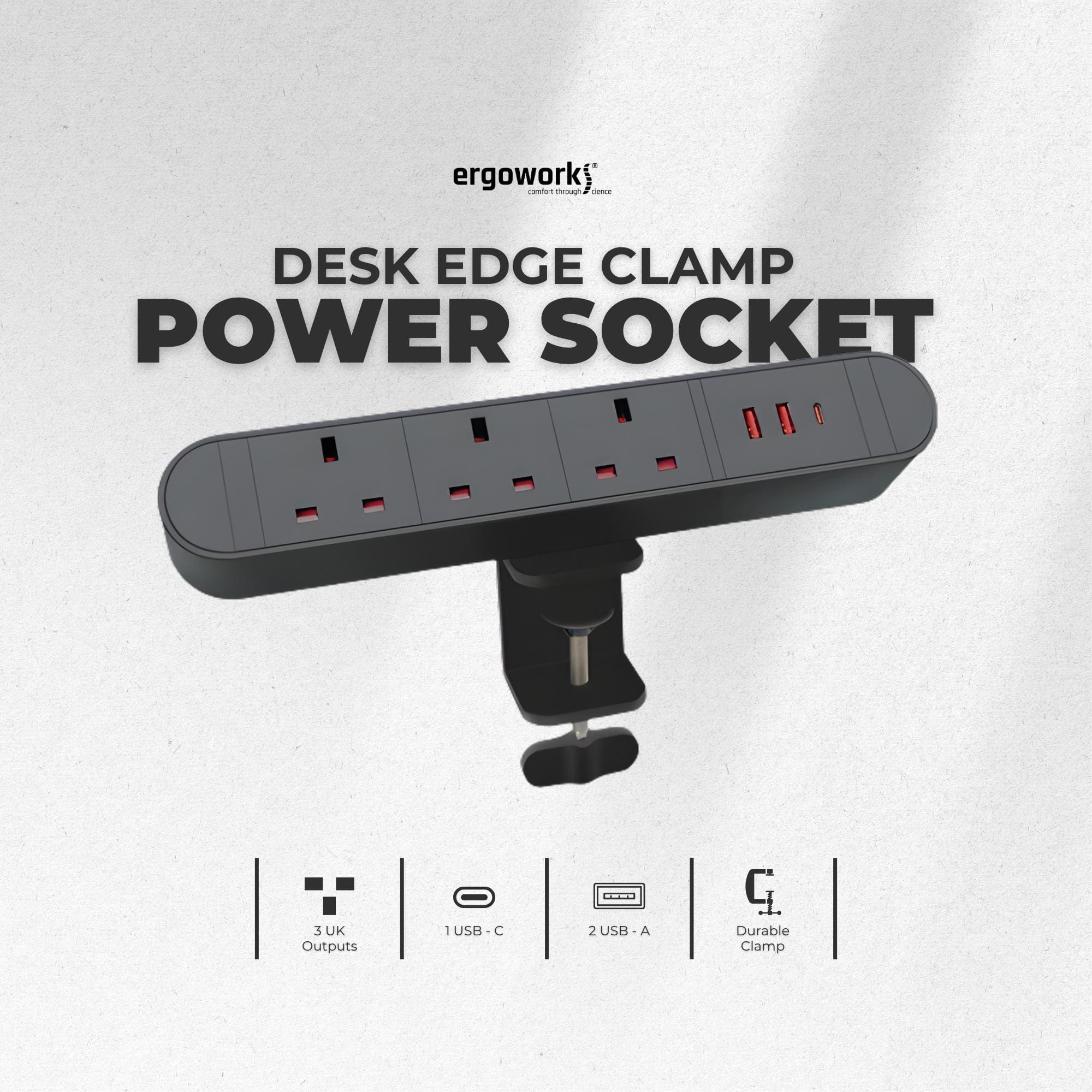 Desk Edge Clamp Power Socket - Ergoworks