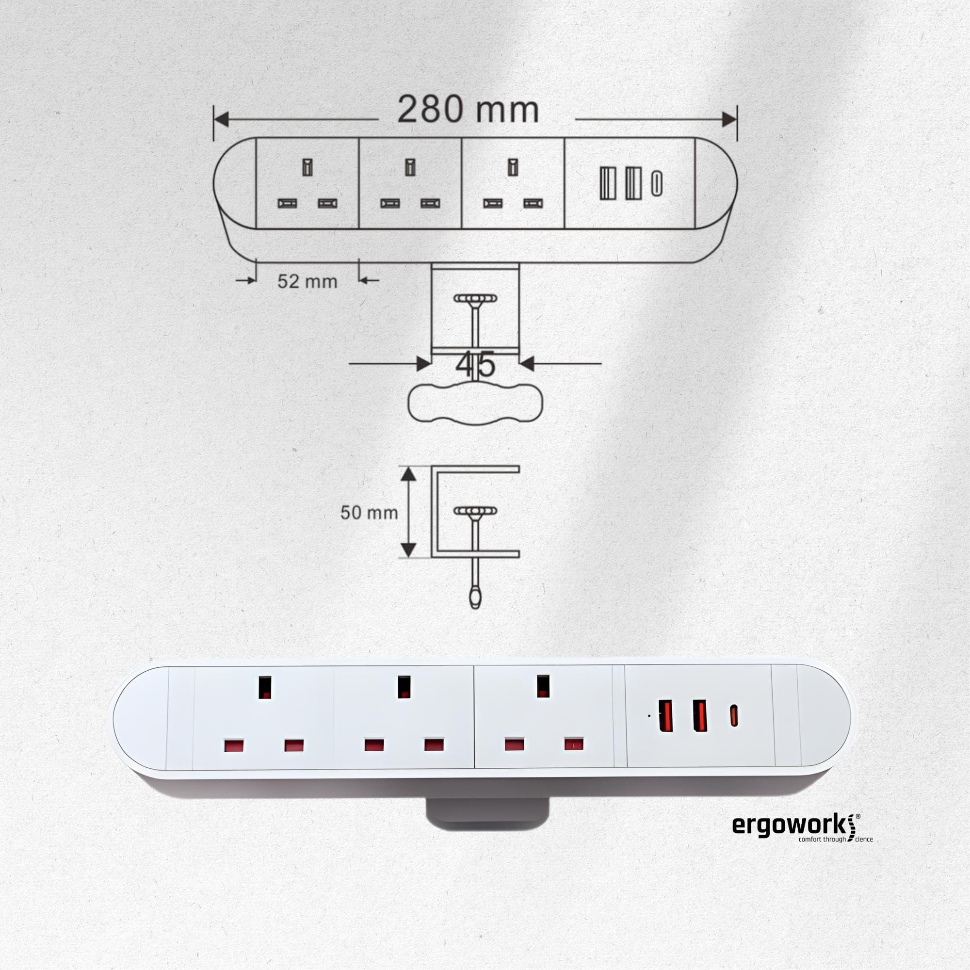 Ergoworks Power Outlets & Sockets Desk Edge Clamp Power Socket Ergoworks