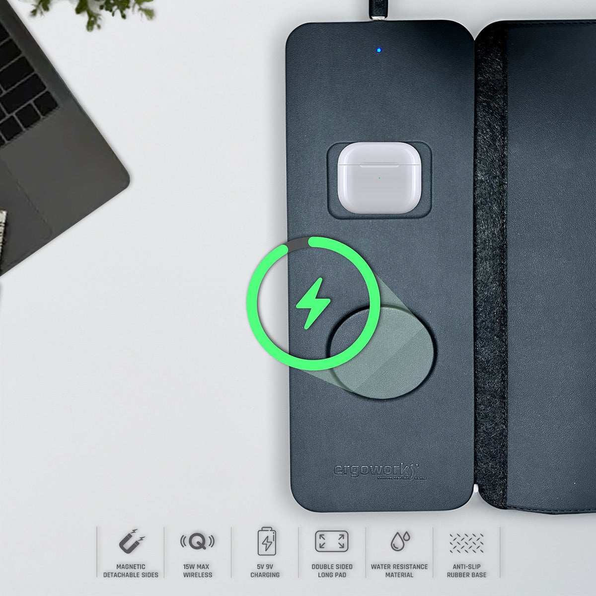 Comfy Desk Mouse Pad With Detachable Wireless Charger (Magsafe)