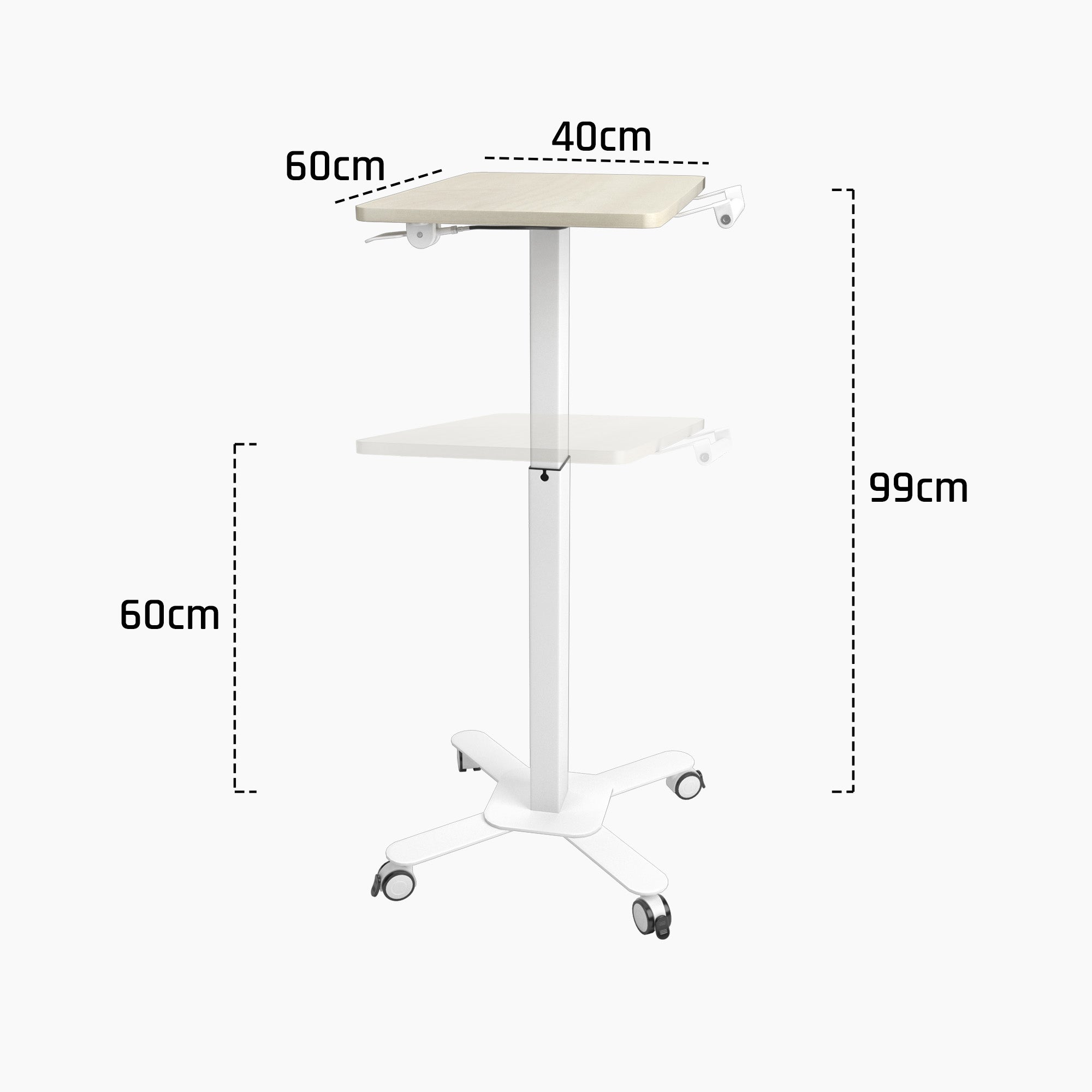 Mobile Single Pole Pneumatic Height Adjustable Desk - Ergoworks