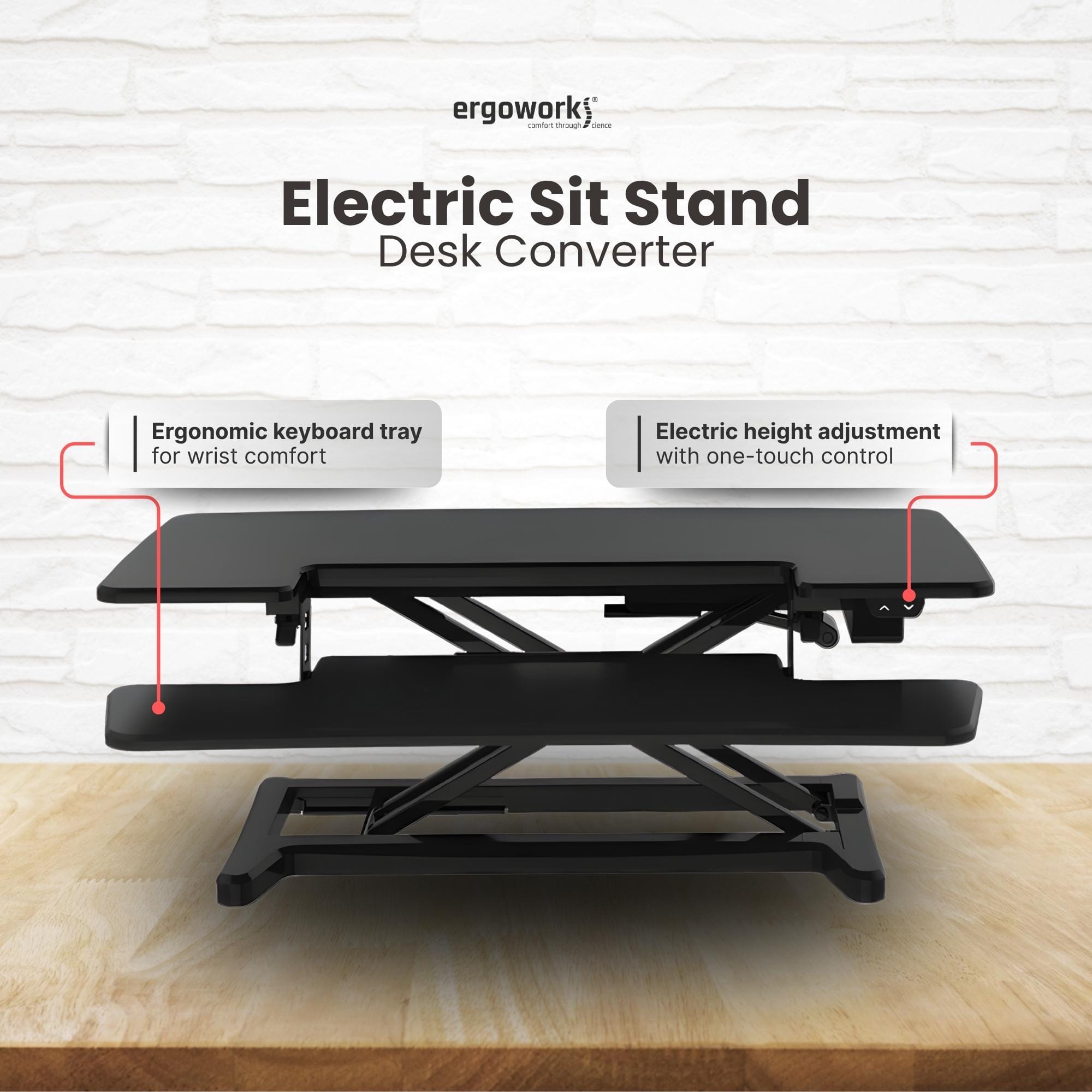 Ergoworks Sit Stand Desk Converter Black Electric Sit Stand Desk Converter (M Series) Ergoworks