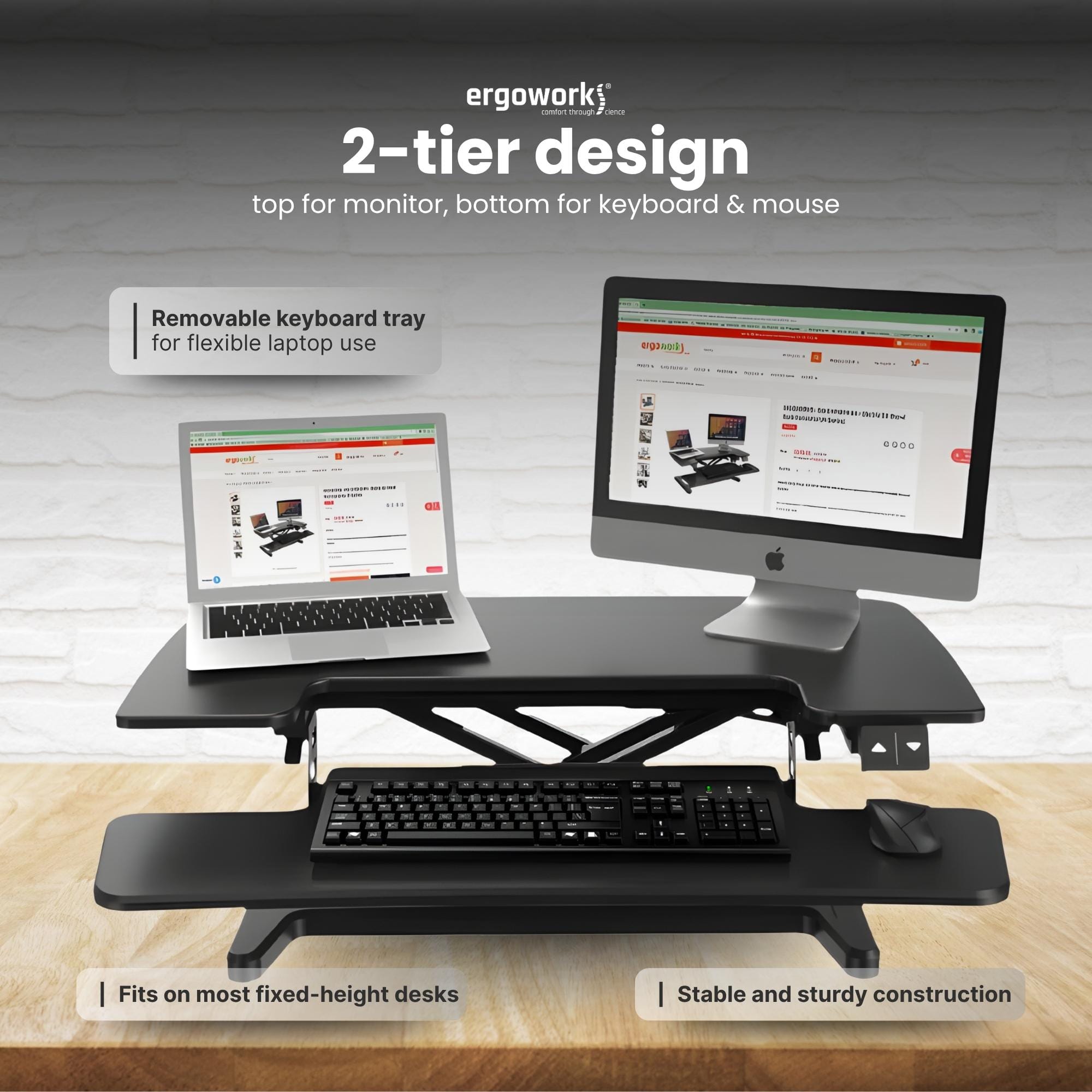 Ergoworks Sit Stand Desk Converter Black Electric Sit Stand Desk Converter (M Series) Ergoworks