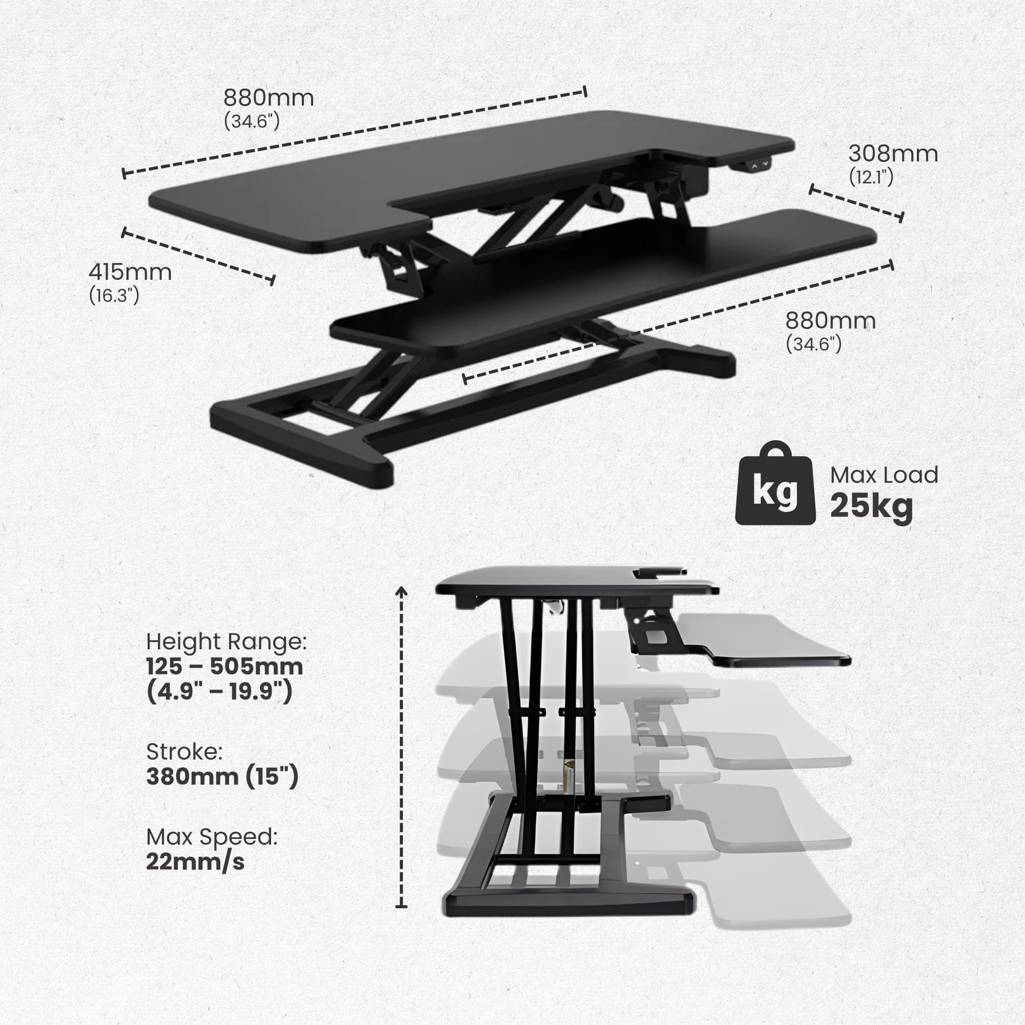 Ergoworks Sit Stand Desk Converter Black Electric Sit Stand Desk Converter (M Series) Ergoworks
