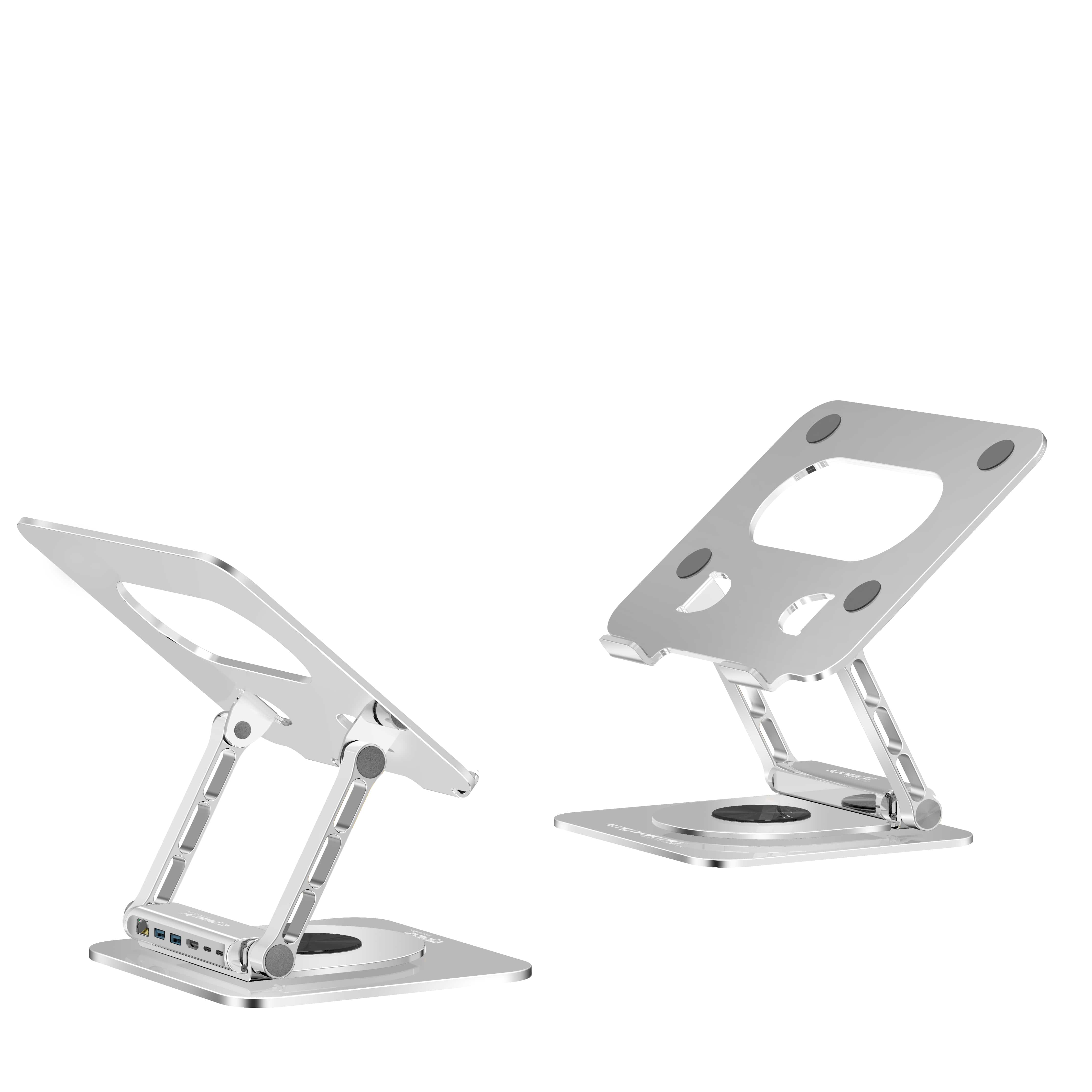 Ergoworks Laptop Stand Silver Laptop Stand 360º with Magnetic PD 100W 5-in-1 USB Adapter Ergoworks