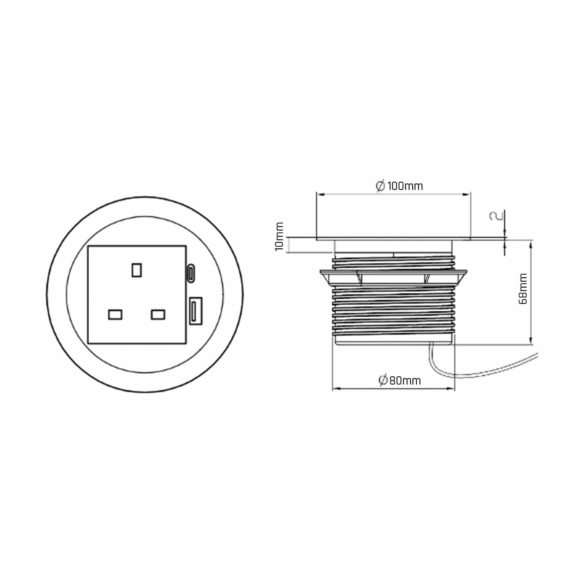 Alloy Round Desk Power Grommet UK Outlet 80mm - Ergoworks