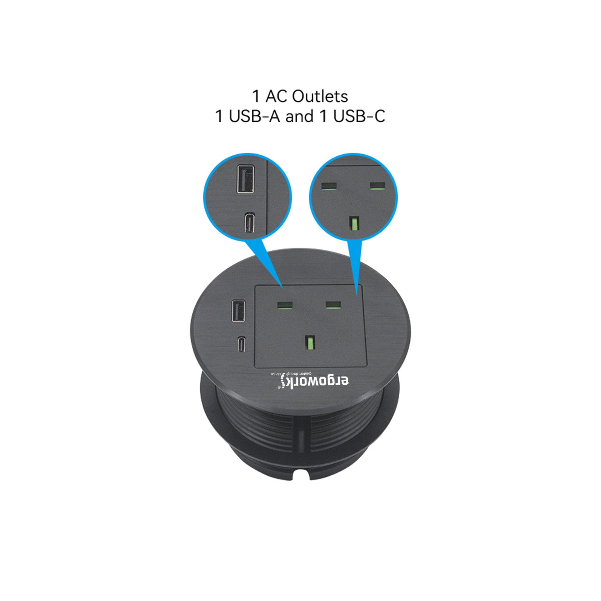 Alloy Round Desk Power Grommet UK Outlet 80mm