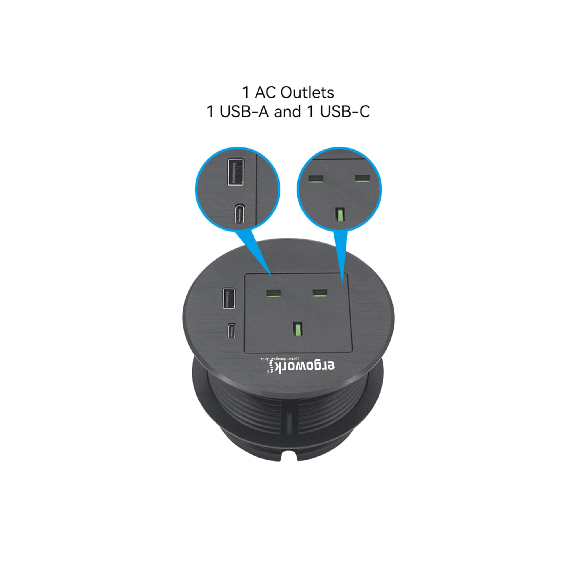 Alloy Round Desk Power Grommet UK Outlet 80mm - Ergoworks
