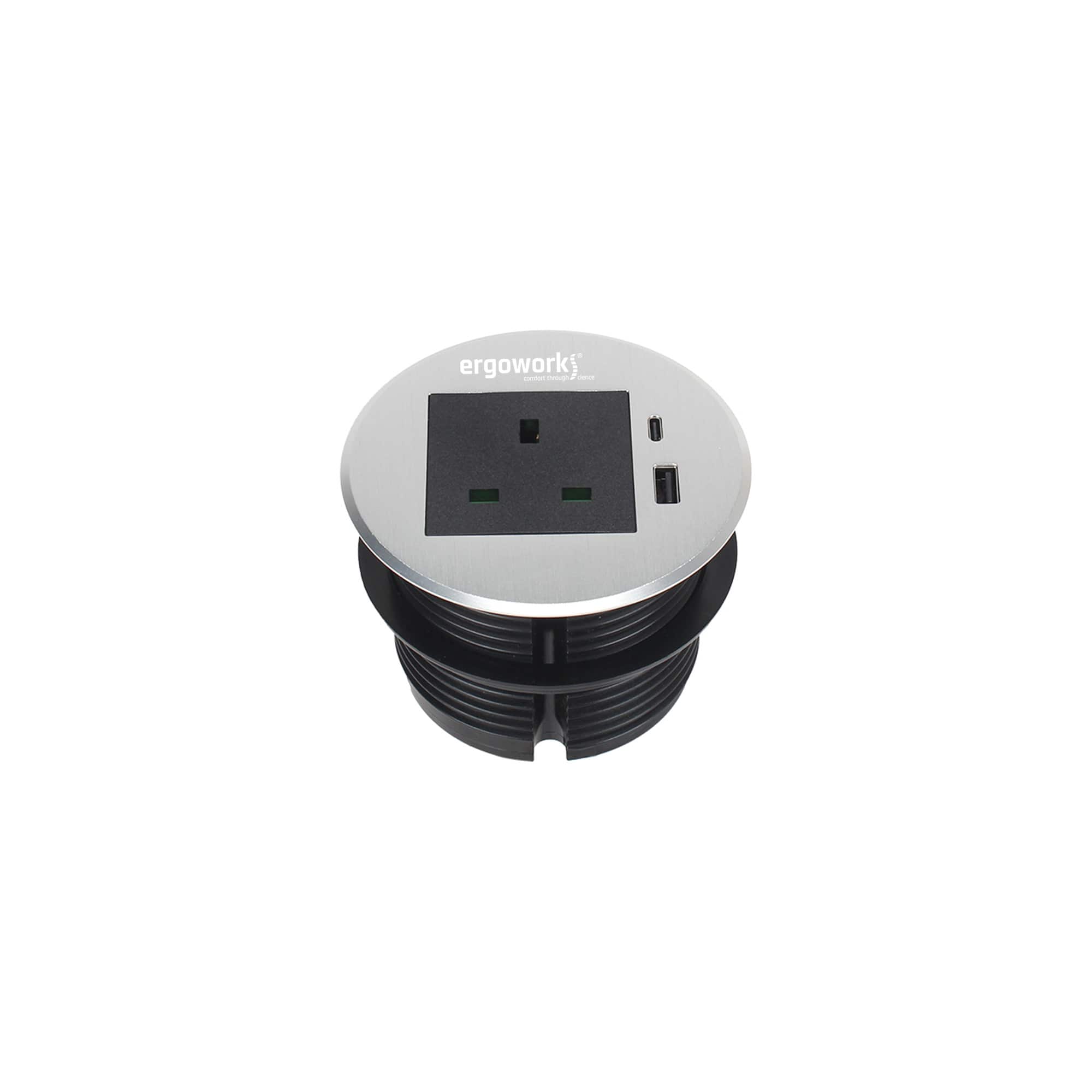 Alloy Round Desk Power Grommet UK Outlet 80mm - Ergoworks