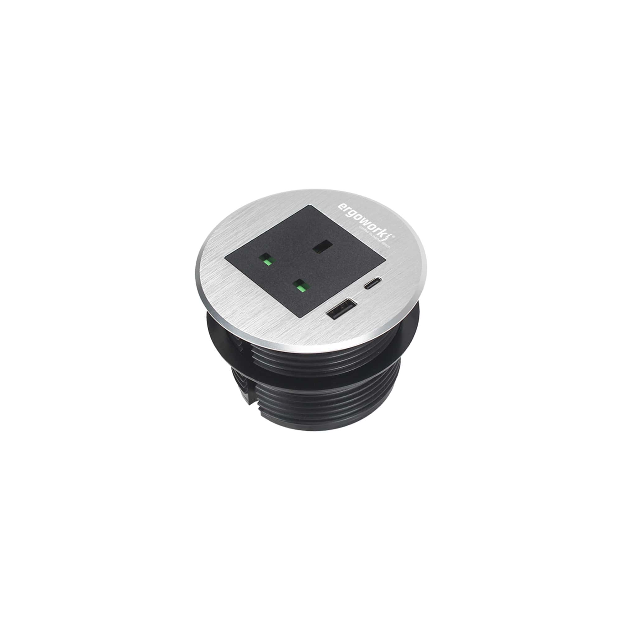 Alloy Round Desk Power Grommet UK Outlet 80mm - Ergoworks