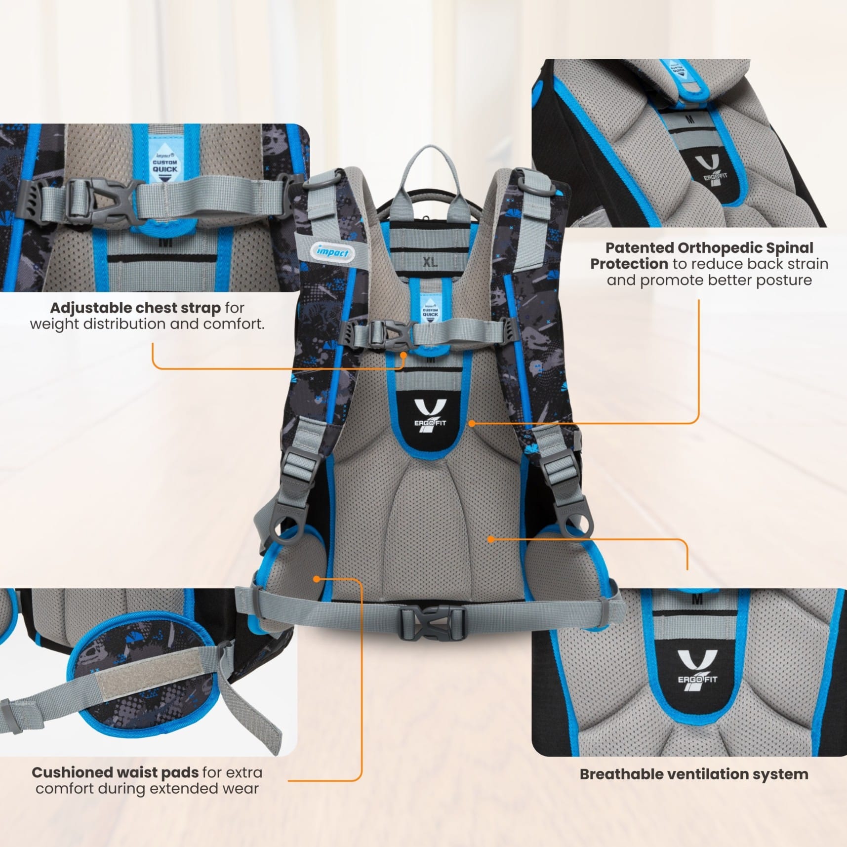 Impact School Bag Impact Posture Correction Ergonomic Backpack, IM-00226 Ergoworks
