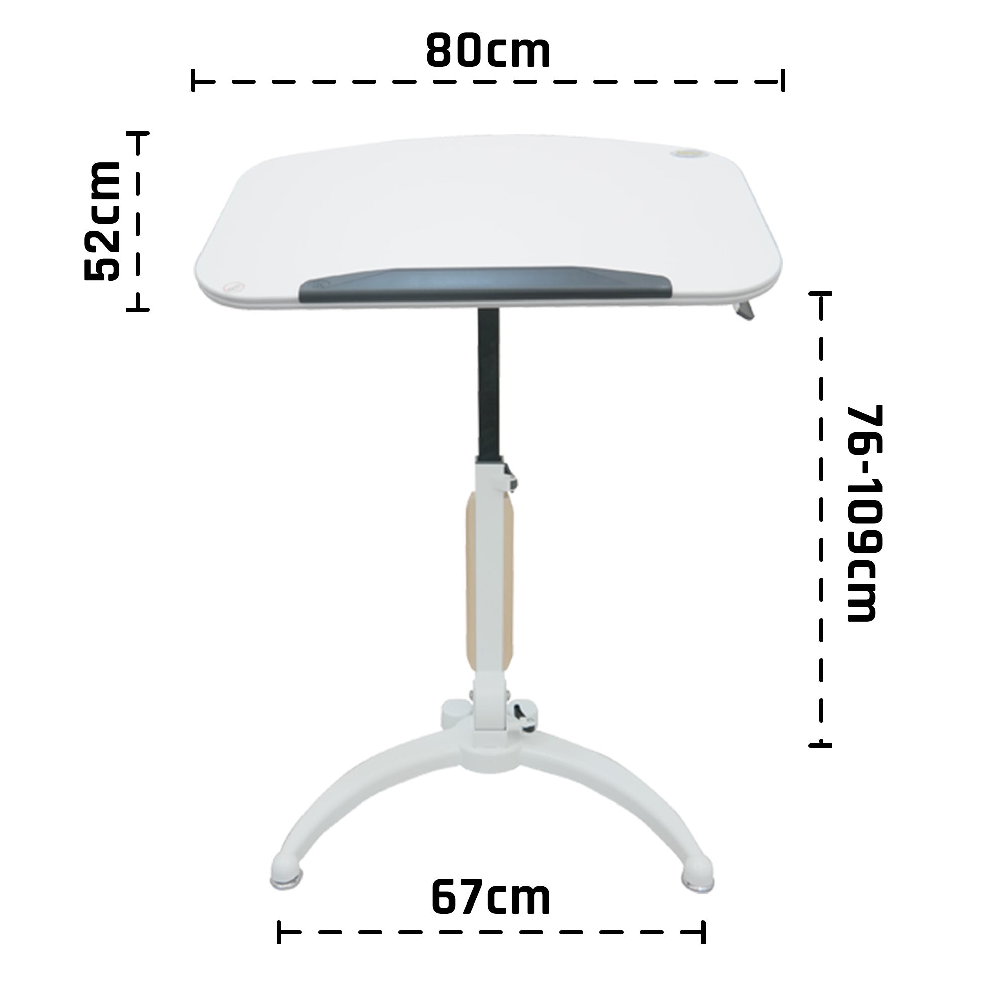 Mobile Gas Lift Height Adjustable Tilt & Foldable White Desk Impact