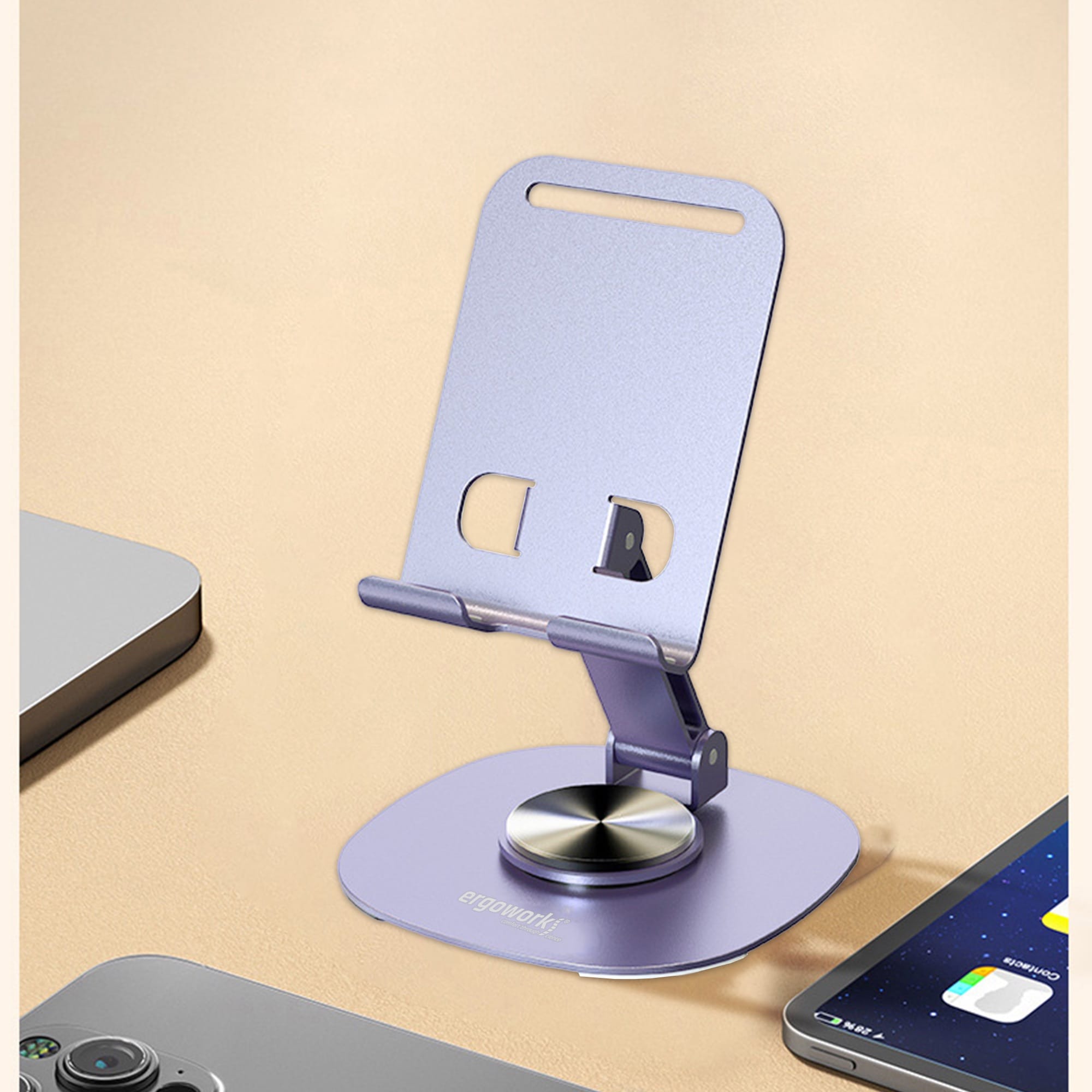 Ergoworks Metallic Grey Flexiview Rotating Phone Stand Ergoworks