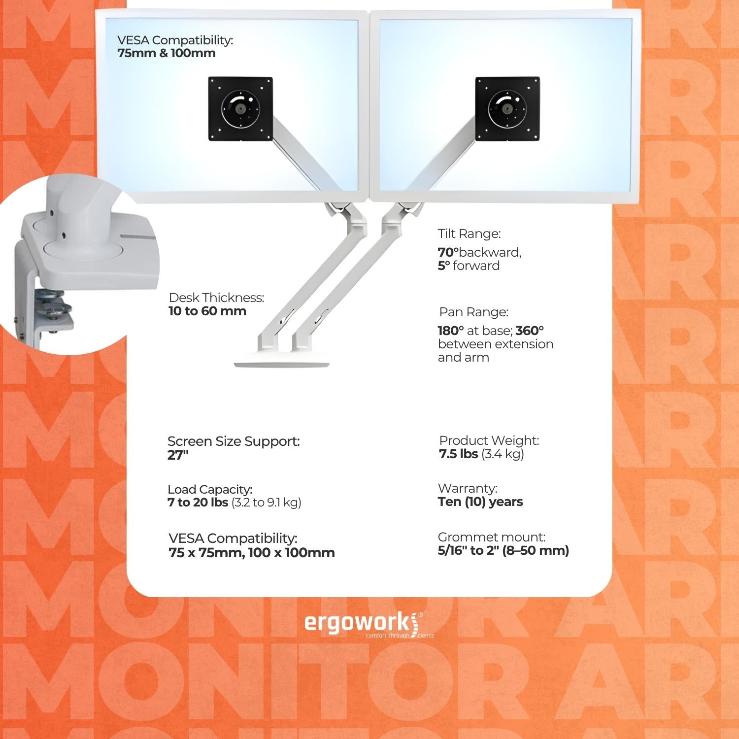 MXV Desk Dual Monitor Arm (white)