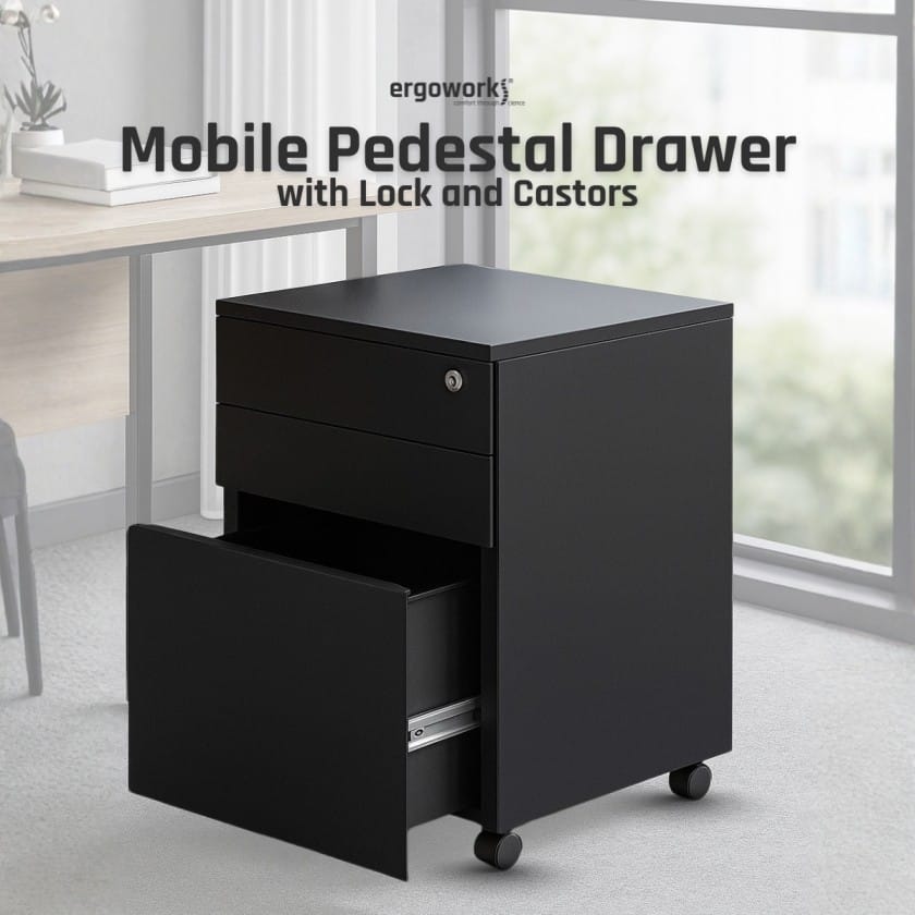 Ergoworks Under-Desk Accessories Mobile Pedestal Drawer with Lock and Castors Ergoworks