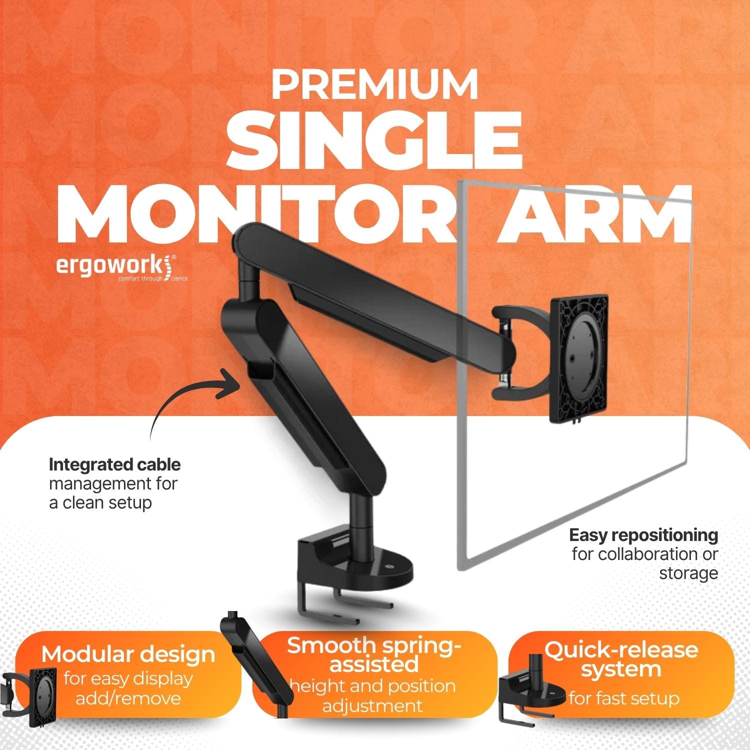 Zgo Monitor Arm Single Desk Mount Vesa Monitor Arm Ergoworks