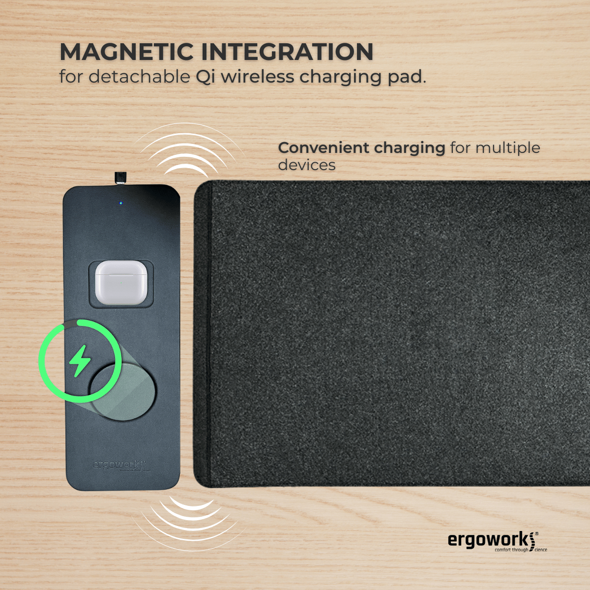 Comfy Desk Mouse Pad With Detachable Wireless Charger