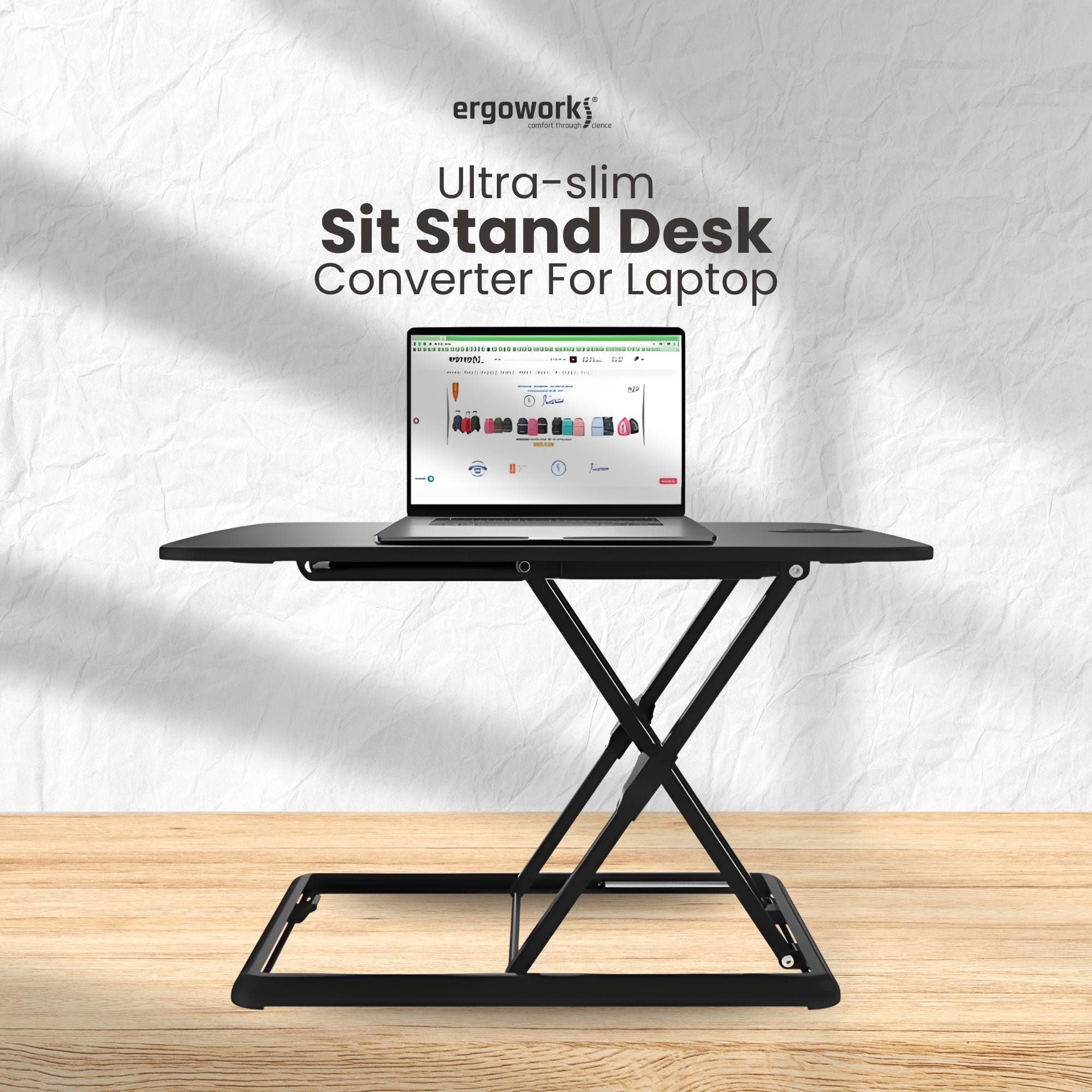 Ergoworks Sit Stand Desk Converter Black Ultra-slim Sit Stand Desk Converter For Laptop EW-MT201 Ergoworks