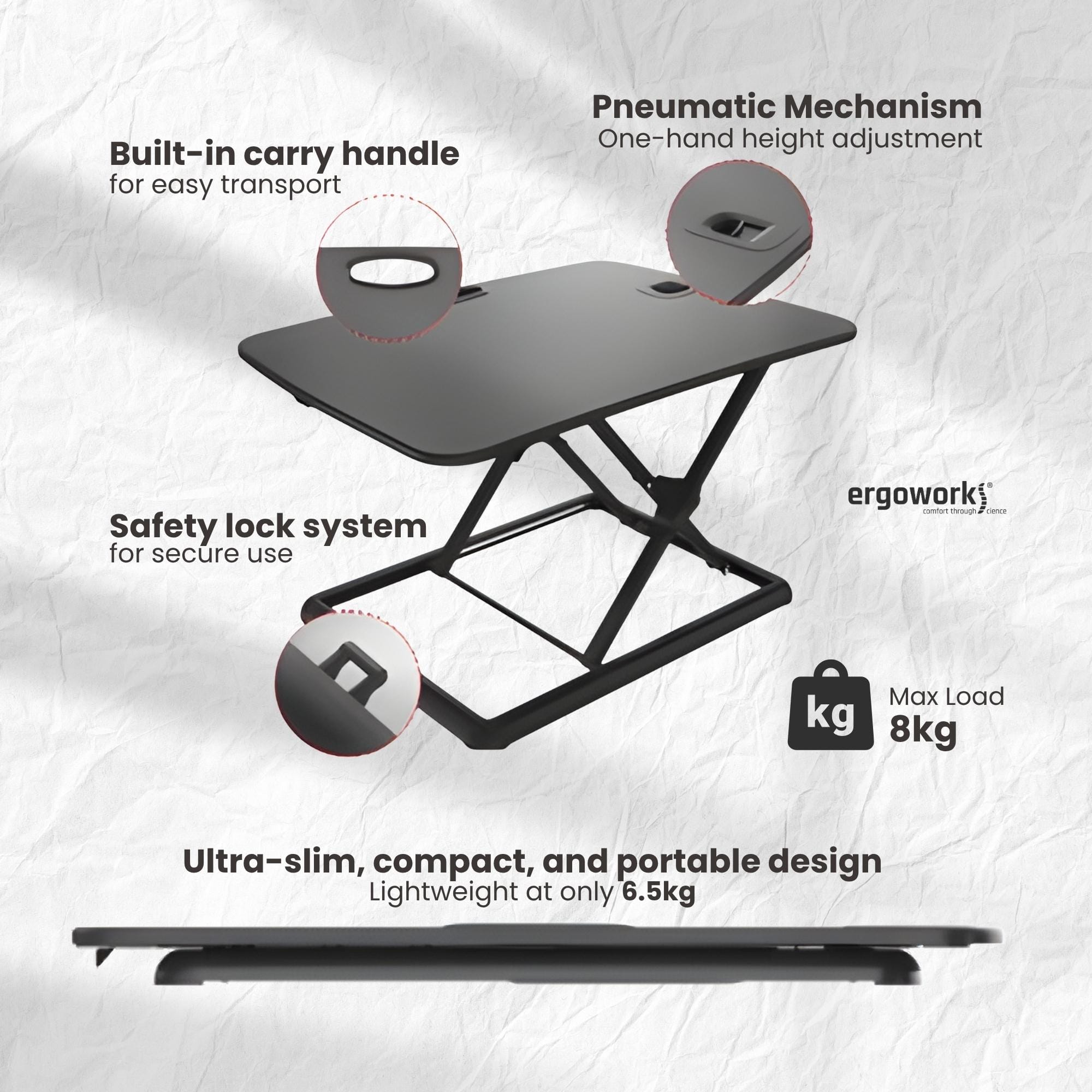 Ergoworks Sit Stand Desk Converter Black Ultra-slim Sit Stand Desk Converter For Laptop EW-MT201 Ergoworks