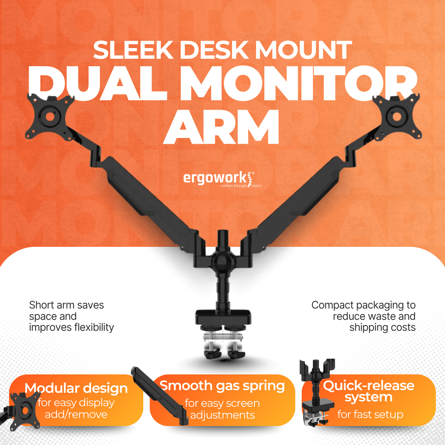 Sleek Desk Mount Dual Monitor Arm - Ergoworks