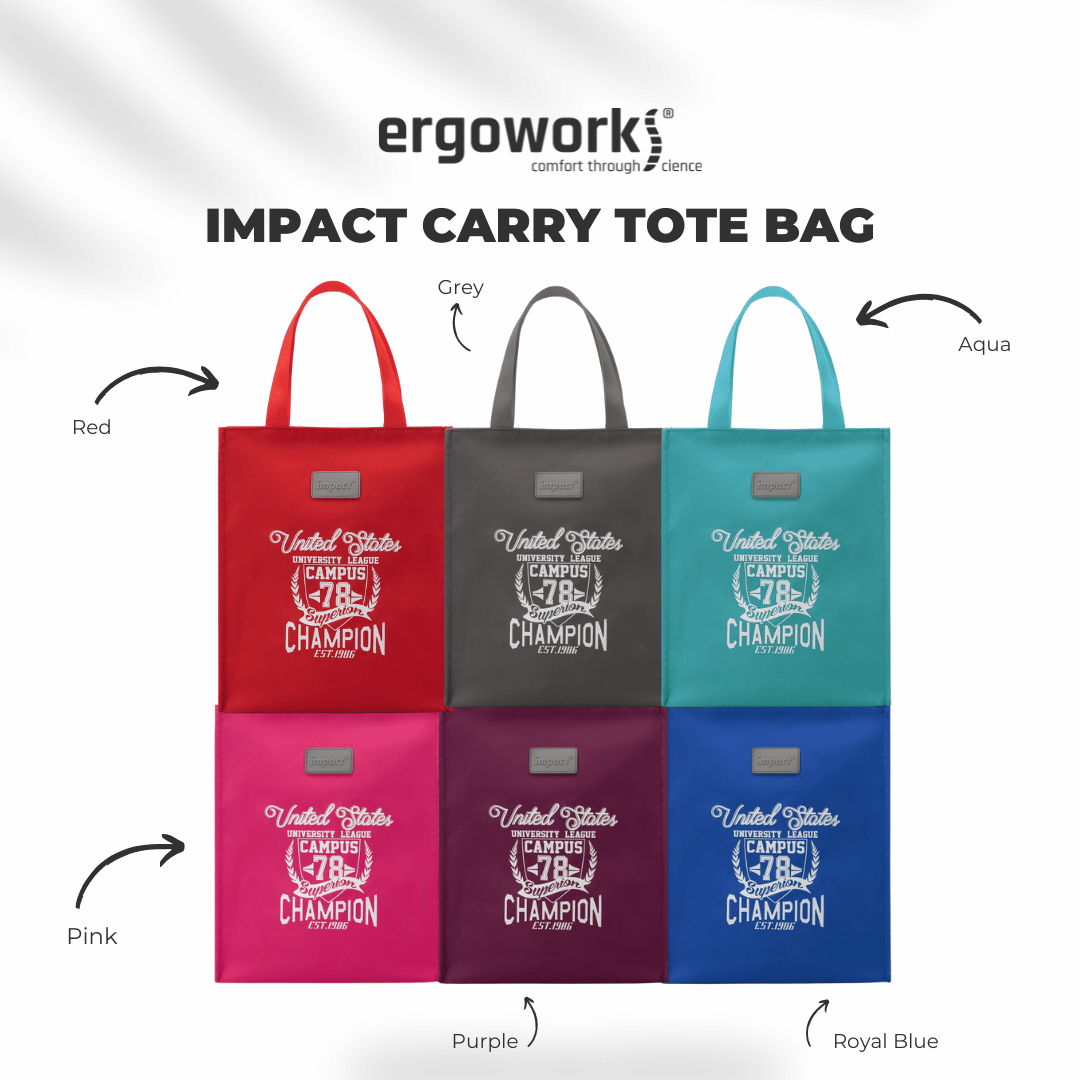 Ergowork Impact Carry Tote Bag in various colors on a white background