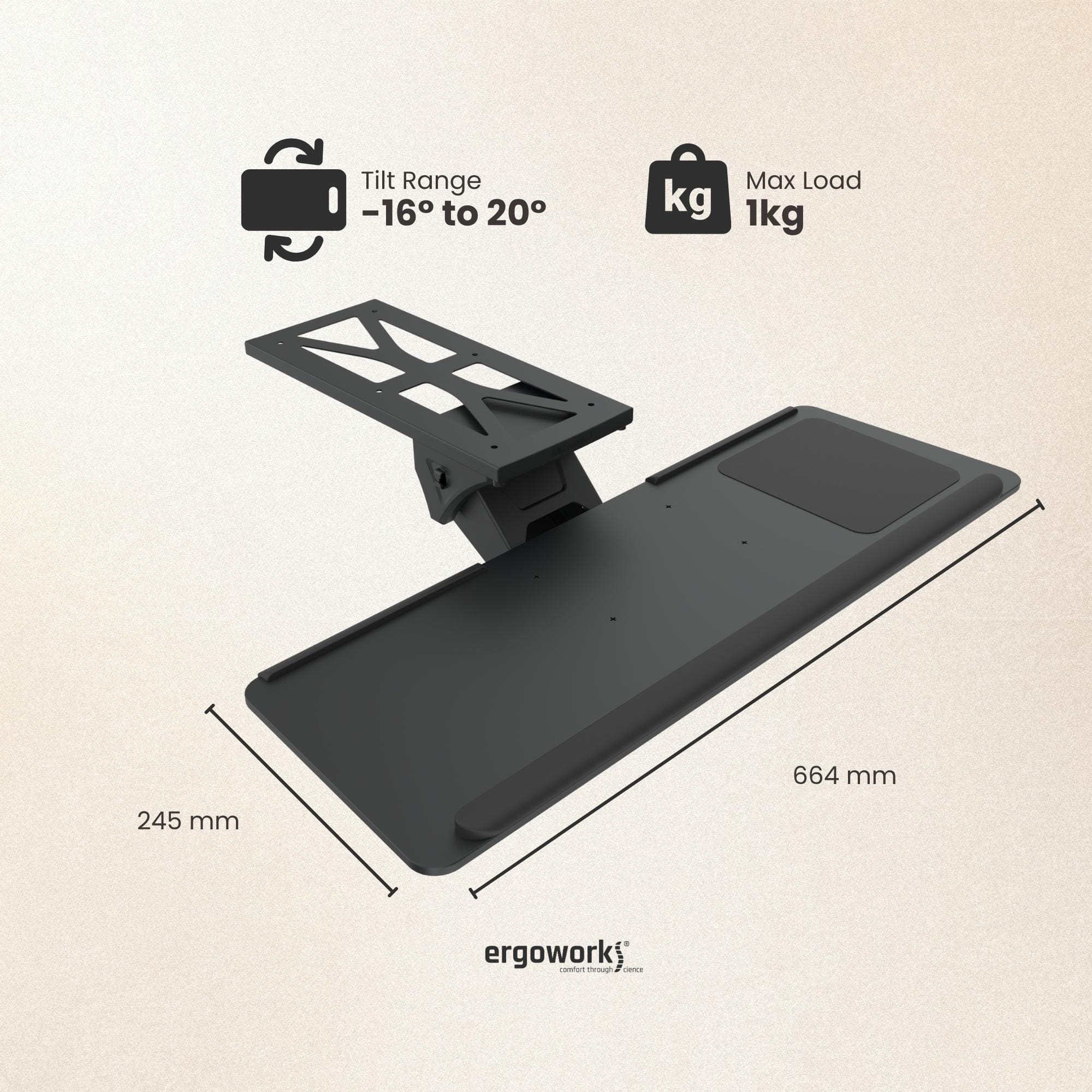Ergoworks Under Desk Universal Keyboard Tray EW-KT101 BK - Ergoworks