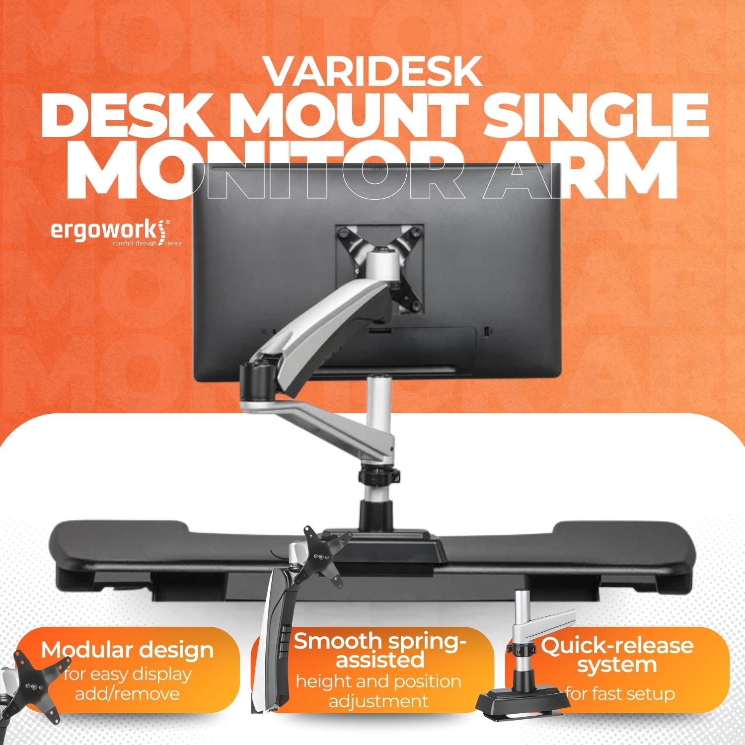 VARIDESK Monitor Arm Silver Varidesk Desk Mount Single Monitor Arm Ergoworks