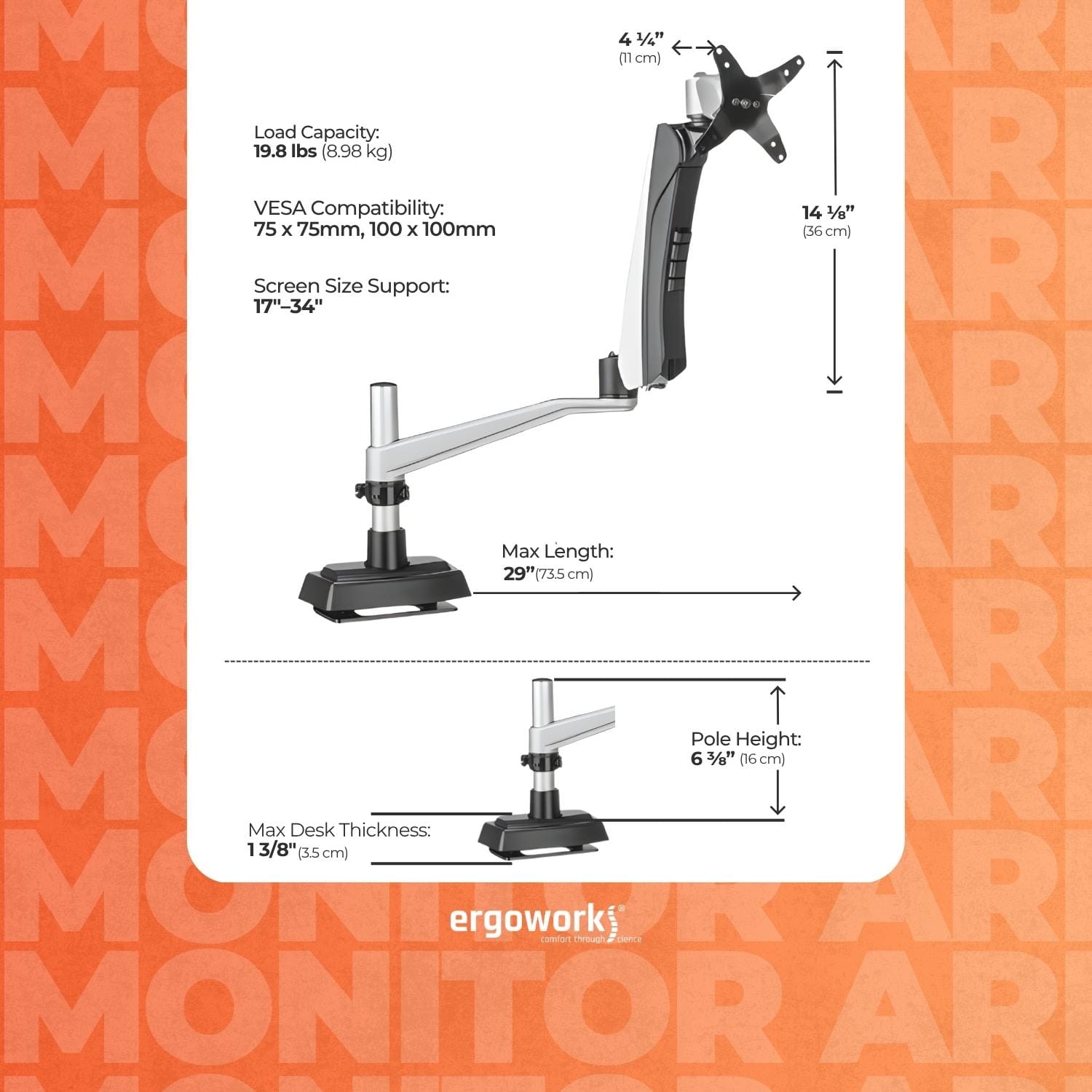 VARIDESK Monitor Arm Silver Varidesk Desk Mount Single Monitor Arm Ergoworks