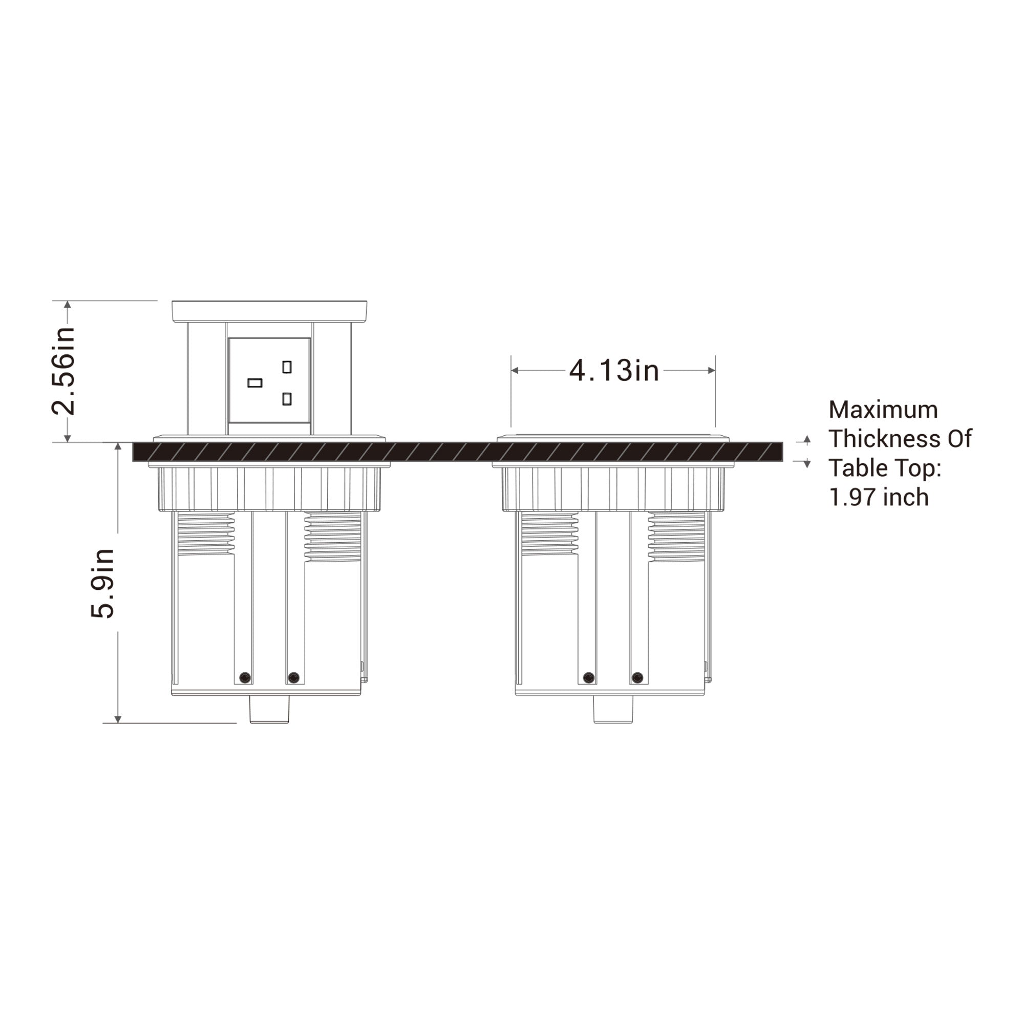 Pneumatic Desk Grommet Pop Up Power Outlet With 15W Wireless Charger