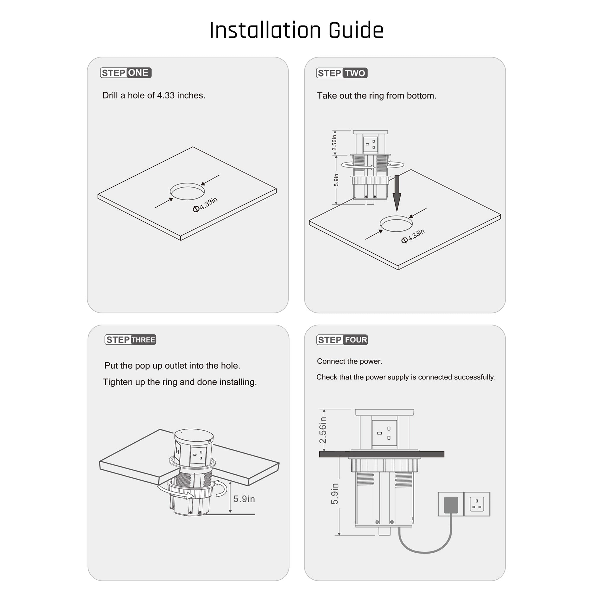 Pneumatic Desk Grommet Pop Up Power Outlet With 15W Wireless Charger